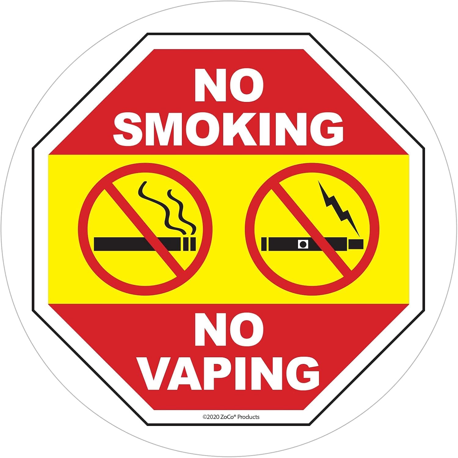 No Smoking No Vaping Window Decal - 5 Inch Round - No Smoking in Vehicle Sticker - Inside Window Cling - Easy to Remove and Reposition