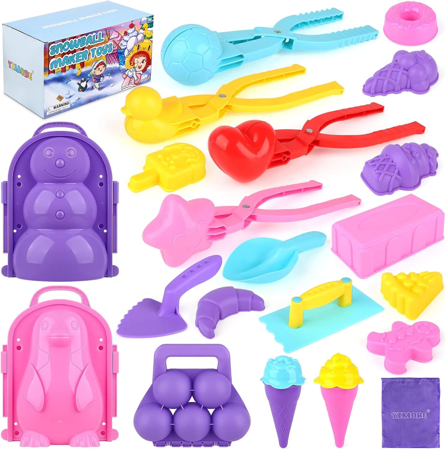 YIMORE 21 PCS Snowball Maker Kit, Snow Toys with Snow Duck Maker Snowball Fight Tools and Snow Molds, Outdoor Winter Snow Play Toys for Toddlers Kids Adults