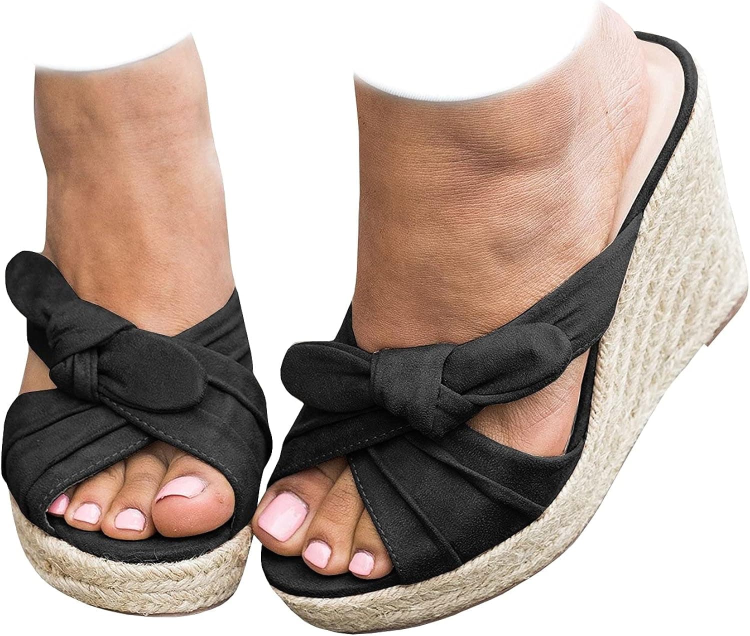 Womens Espadrilles Slip on Wedge Sandals Slides Bow Tie Platform Open Toe Summer Mules Shoes