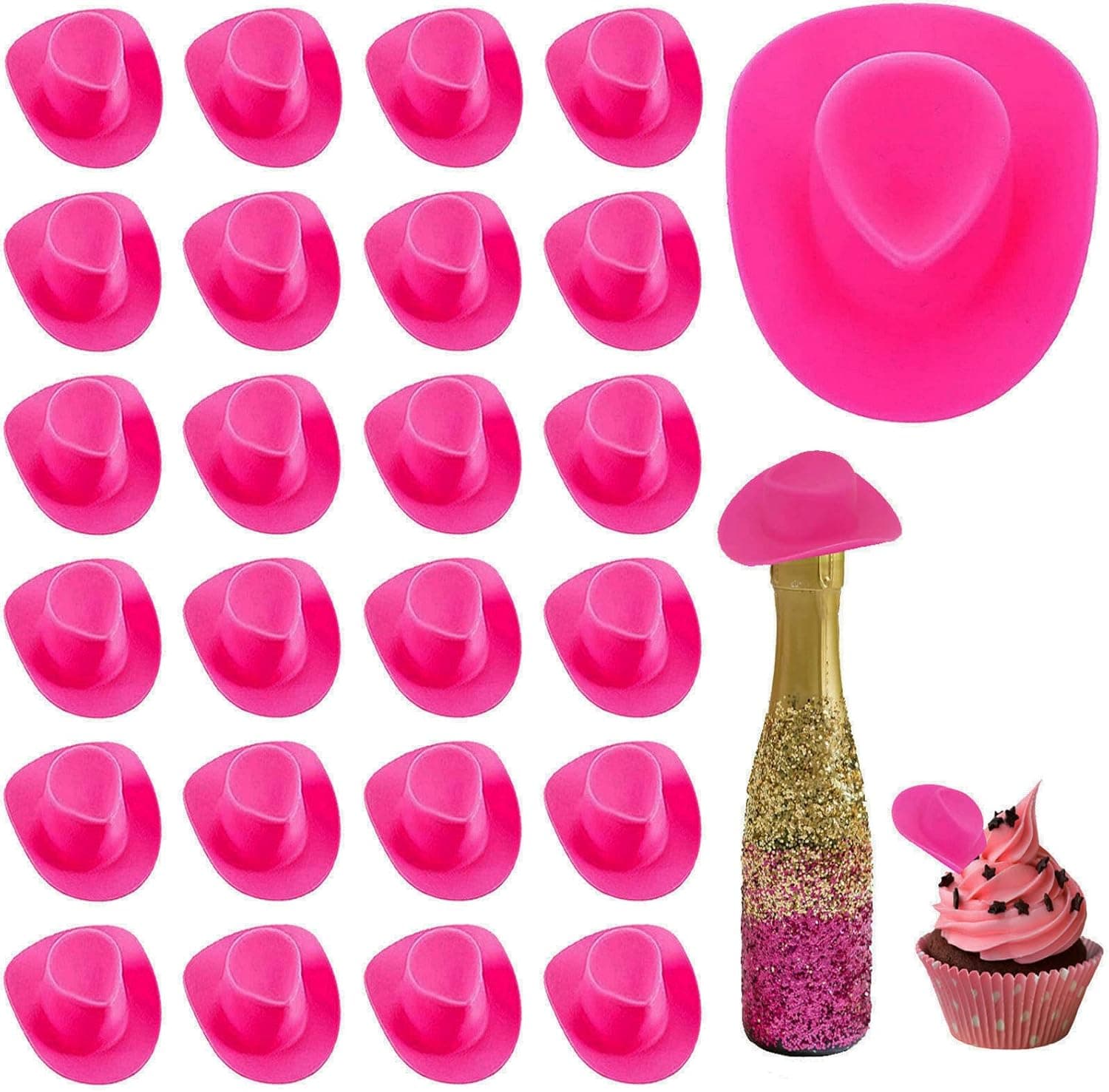 Plastic Pink Mini Cowboy Hat, Miniature Cowgirl Party Hat, Cute Western Cowboy Hat for Doll Doll Dress Up and Cake Decoration
