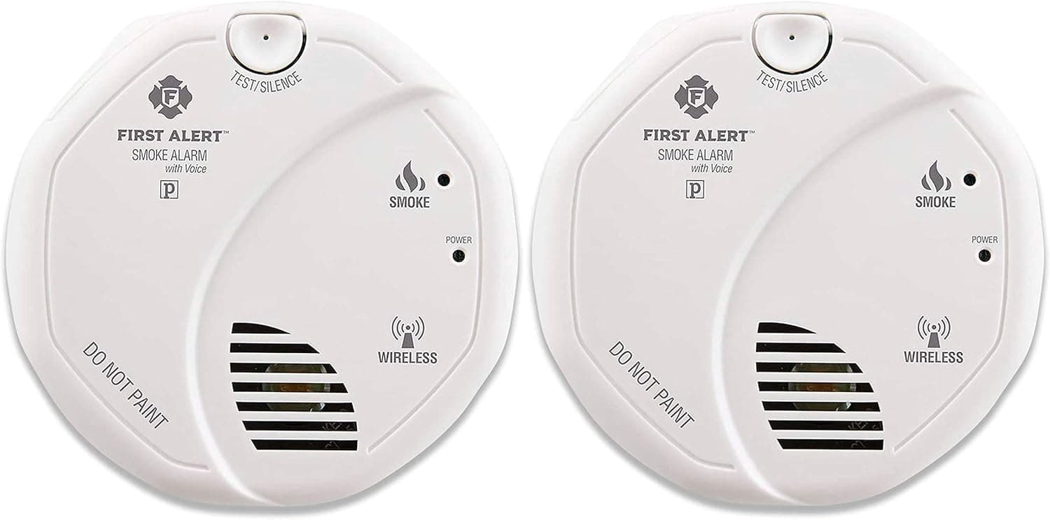 First Alert SA511CN2-3ST Wireless Interconnected Smoke Alarm with Voice Location, Battery Operated, Pack of 2 , WHITE