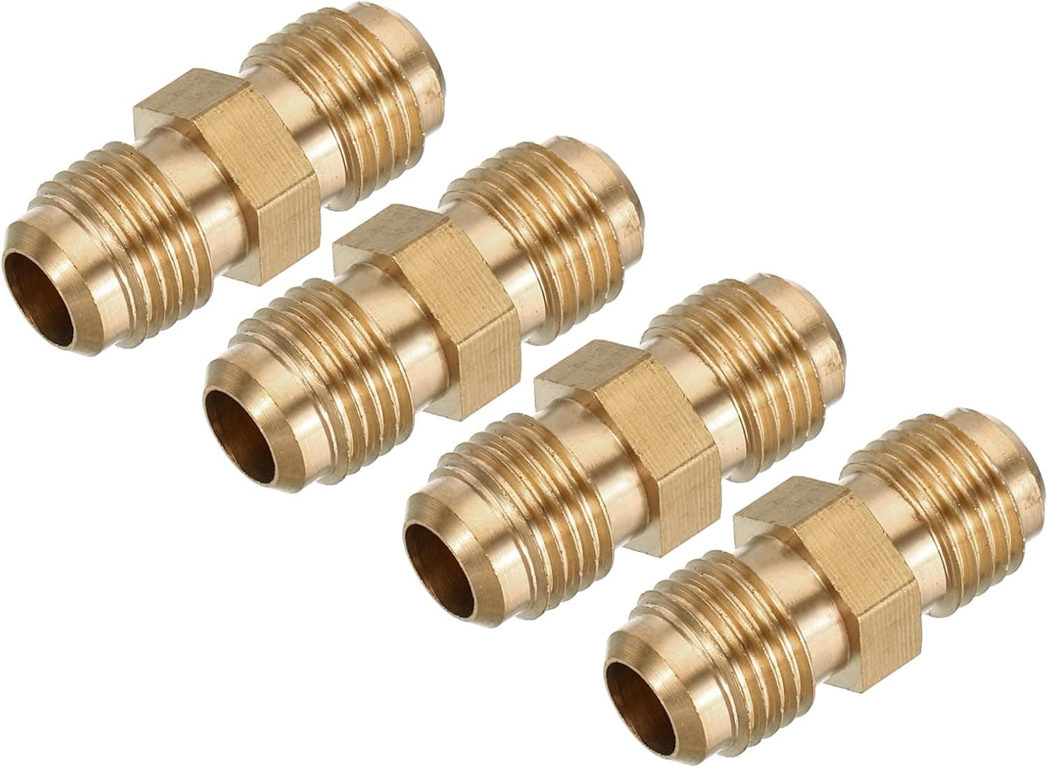 MECCANIXITY Brass Tube Coupler, 5/16" Flare x 5/16" Flare Male Connector Pipe Coupling Fitting Union Gas Adapter for HVAC Air Conditioner, Pack of 2