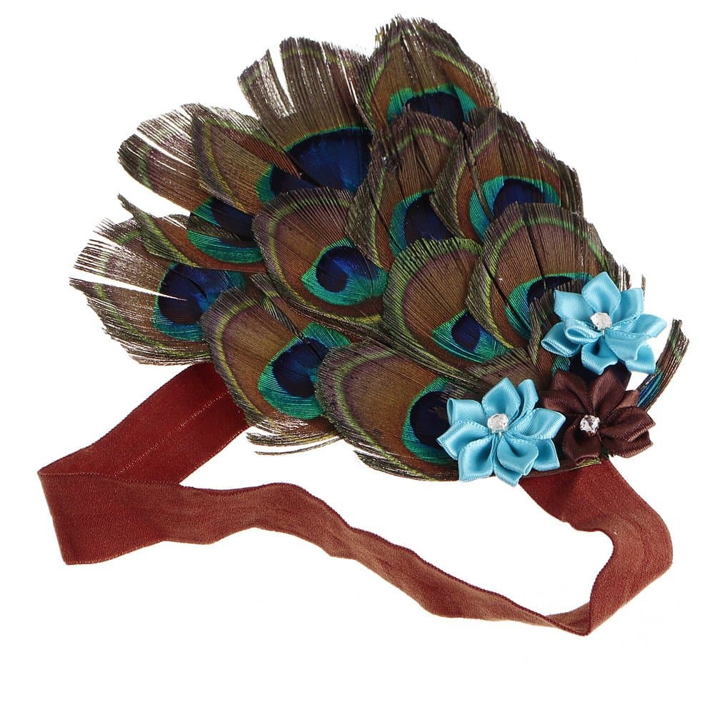 So Beauty Baby-girls Peacock Feather with Three Flowers Headband Hairband