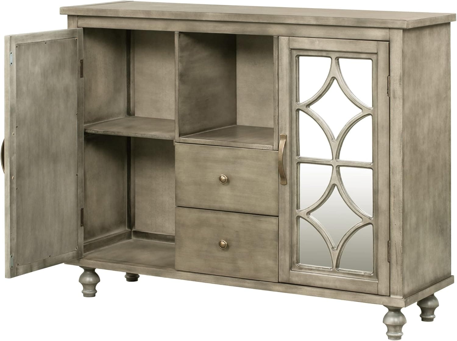 LUMISOL 48’’ Farmhouse Storage Cabinet, Accent Buffet Sideboard with Doors and Drawers, Wooden Sideboard for Entryway Living Room Kitchen Bedroom, Antique Dark Grey