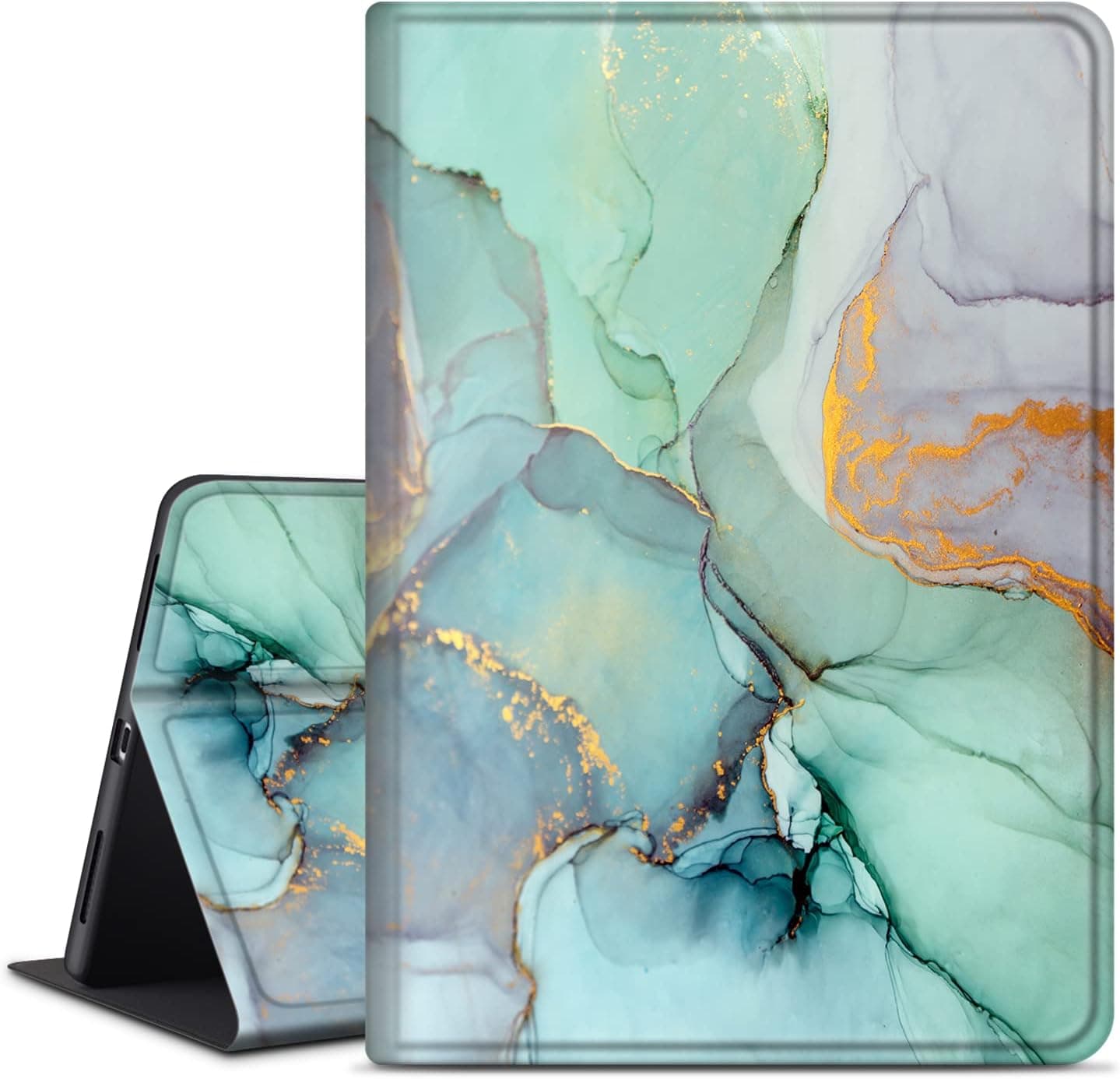 Case for iPad 10th Generation 2022 iPad 10.9 Inch - Multi-Angle Viewing & Auto Wake/Sleep, PU Leather Protective Folio Stand Cover for iPad 10th Gen 10.9 inch 2022, Soft TPU Back, Green Marble