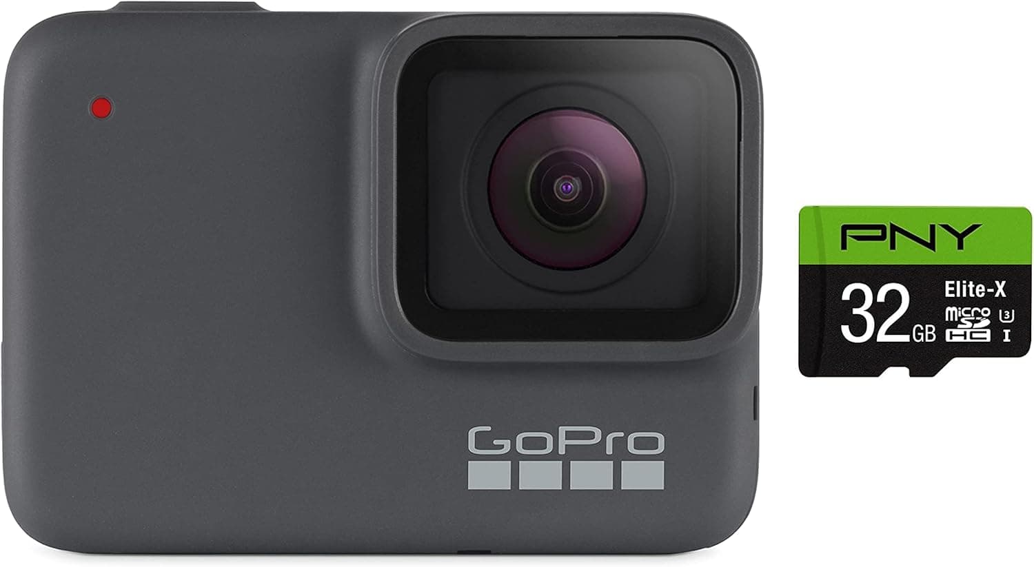 GoPro HERO7 Silver + PNY Elite-X 32GB microSDHC Card Adapter-UHS-I, U3 - Waterproof Digital Action Camera with Touch Screen 4K HD Video 10MP Photos Live Streaming Stabilization