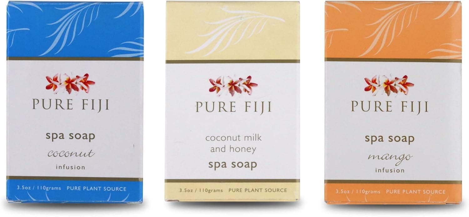 Pure Fiji Spa Soap - Lot of 3, Coconut Infusion, Mango Infusion & Coconut Milk and Honey