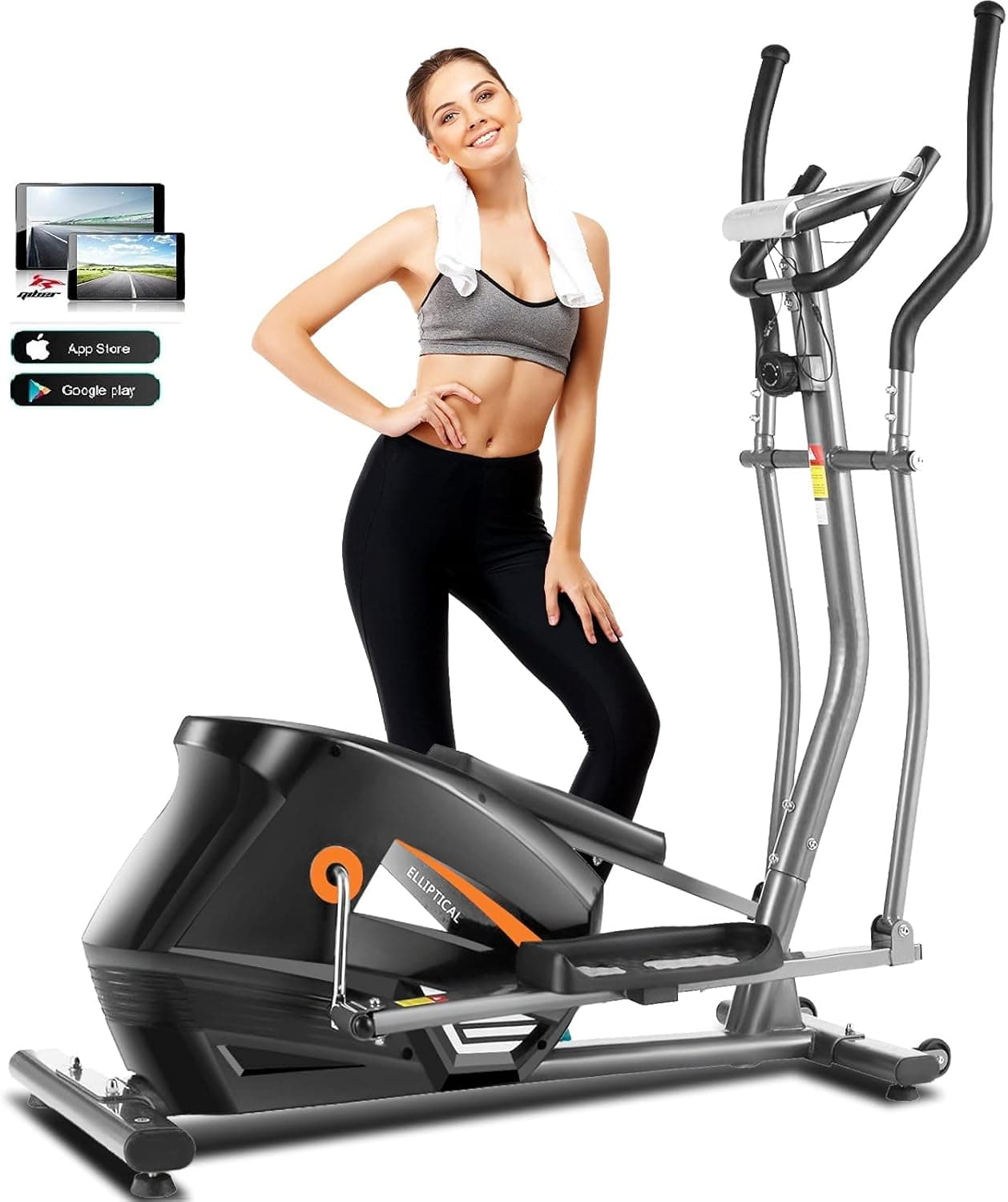 ANCHEER APP Elliptical Machine, 2022 Newest Elliptical Machine for Home Use with Adjustable 10 Level Magnetic Resistance for Indoor Fitness Gym Workout Max Weight Capacity 390Lbs (Sliver)