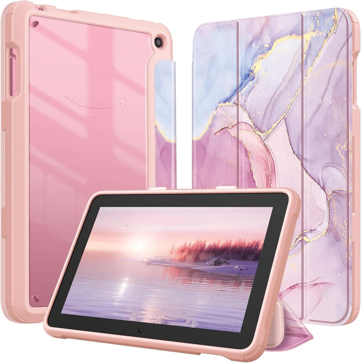 Fintie Hybrid Slim Case for All-New Amazon Kindle Fire 7 (2022 Release-12th Generation) Latest Model - Shockproof Cover with Transparent Back Shell, Glittering Marble
