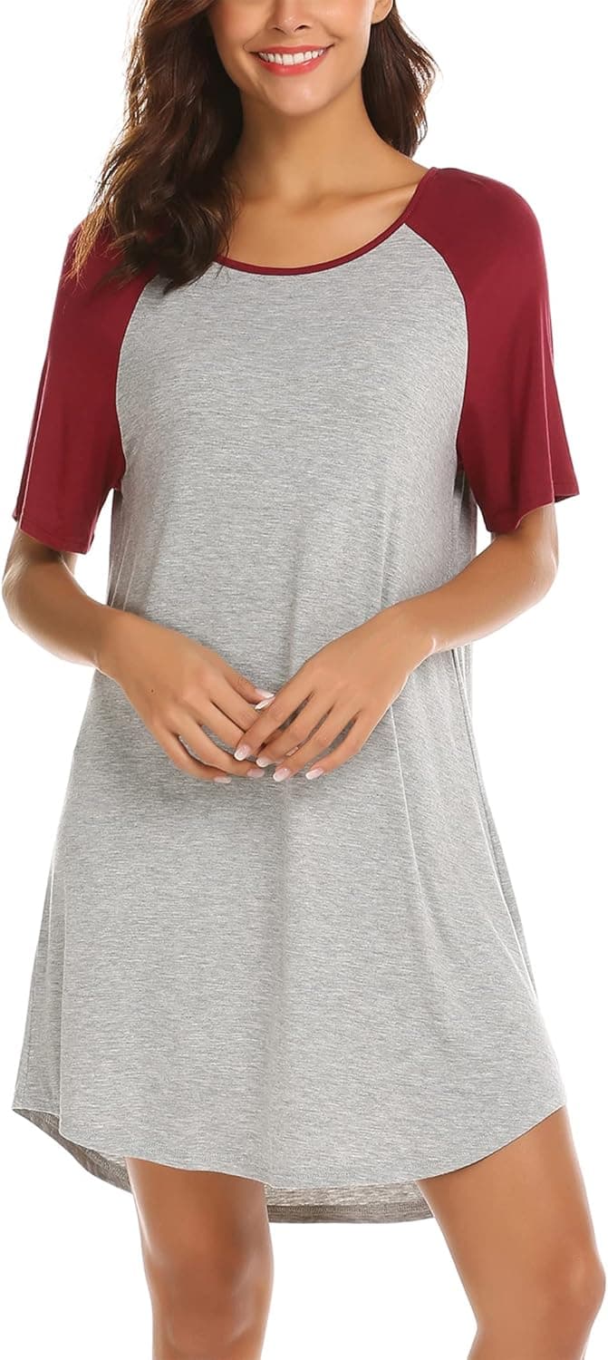 Ekouaer Women's Short Sleeve Raglan Nightgown