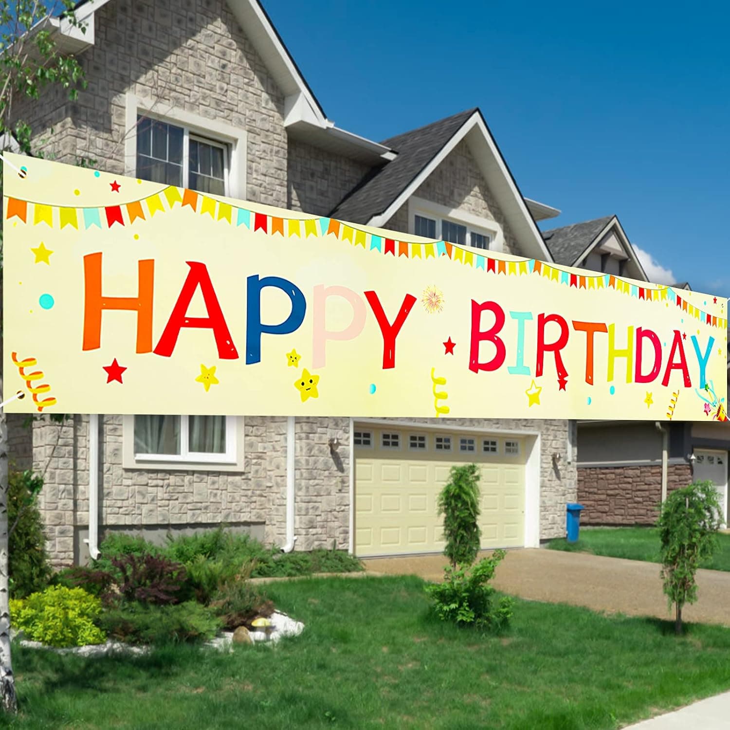 Happy Birthday Banner Decorations Sign - Large Birthday Yard Banners, Outdoor & Indoor Hanging Party Booth Backdrop Background , 9.8 x 1.64ft