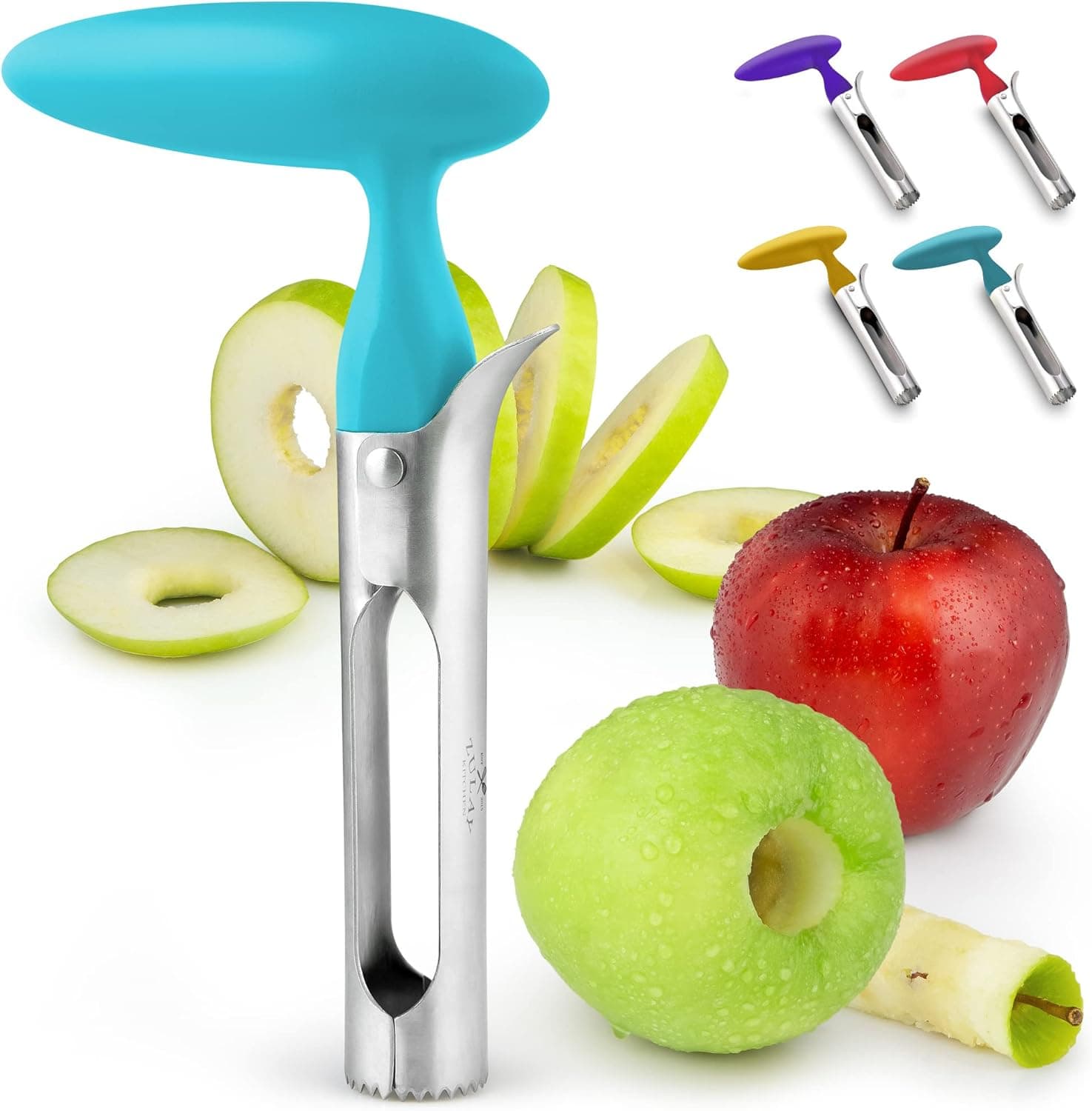 Zulay Premium Apple Corer - Easy to Use Durable Apple Corer Remover for Pears, Bell Peppers, Fuji, Honeycrisp, Gala and Pink Lady Apples - Stainless Steel Best Kitchen Gadgets Cupcake Corer - Blue