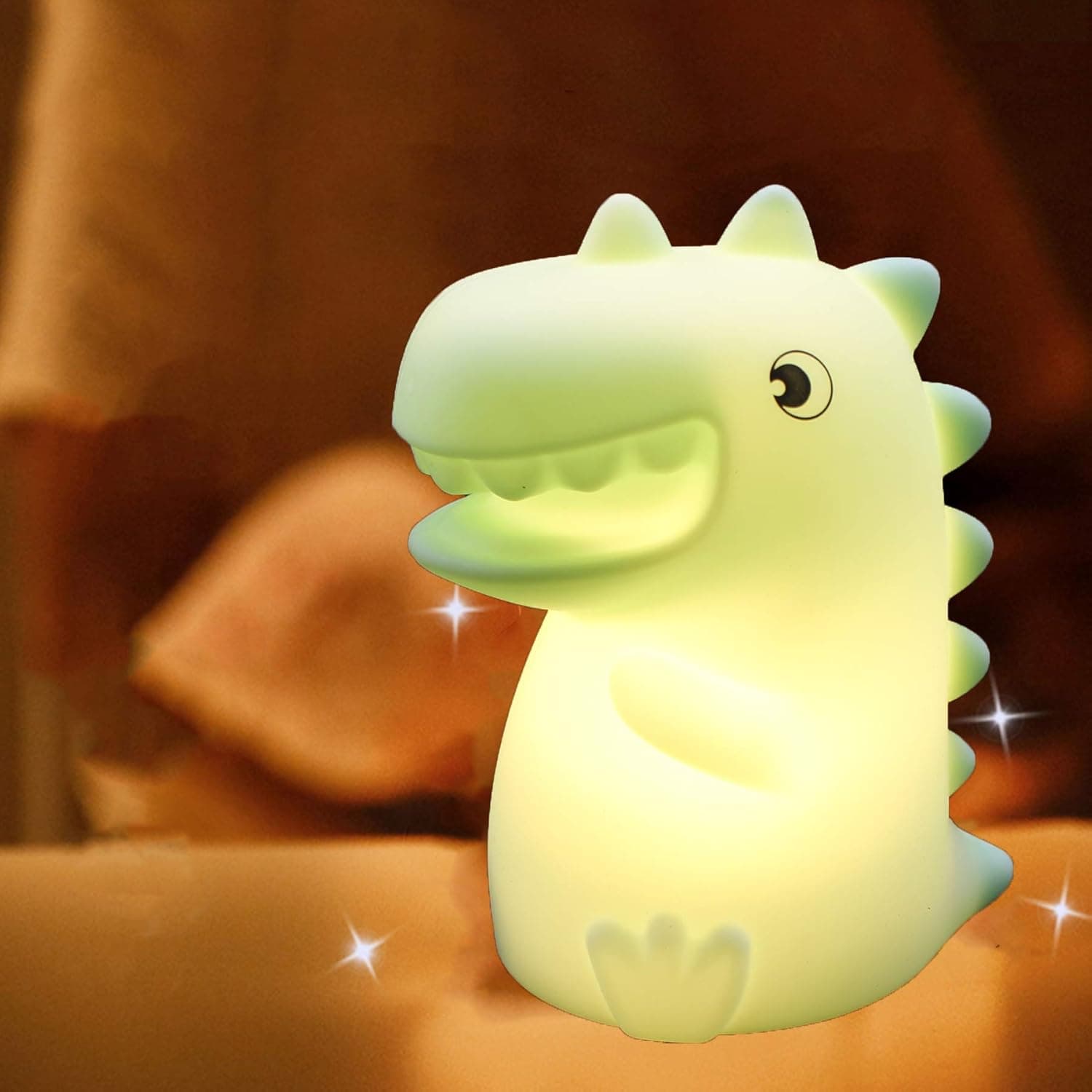 Dinosaur Night Light for Kids Nursery Room Decor for Baby Toddler Teens Girls Boys 7 Color Changing Squishy Silicone LED Lamp (Tap Control)