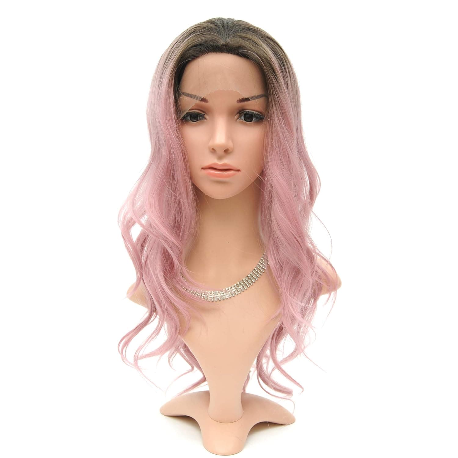 FAELBATY Fashion Pastel Pink Lace Wig Mixed Color Glueless Long Natural Wavy Middle Part Synthetic Lace Front Wigs For Women Half Hand Tied Heat Resistant 24 Inch pink