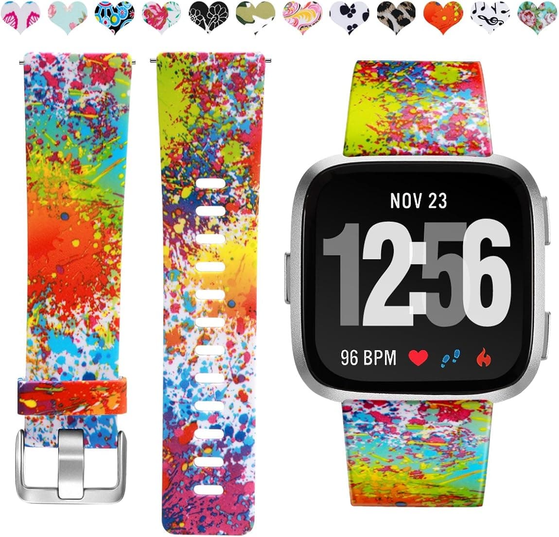 Maledan Compatible with Fitbit Versa 2/Versa Lite SE/Versa Bands for Women Men, Fadeless Pattern Band Printed Floral Strap Replacement for Fitbit Versa Smart Watch Family
