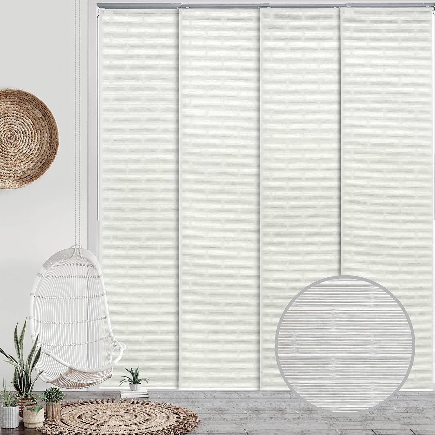 GoDear Design Deluxe Adjustable Sliding Panel Track Blind 45.8"- 86" W x 96" H, Extendable 4-Rail Track Vertical Blind Temporary Wall, Trimmable Natural Woven Fabric, Woven Brick Pattern, Leisure