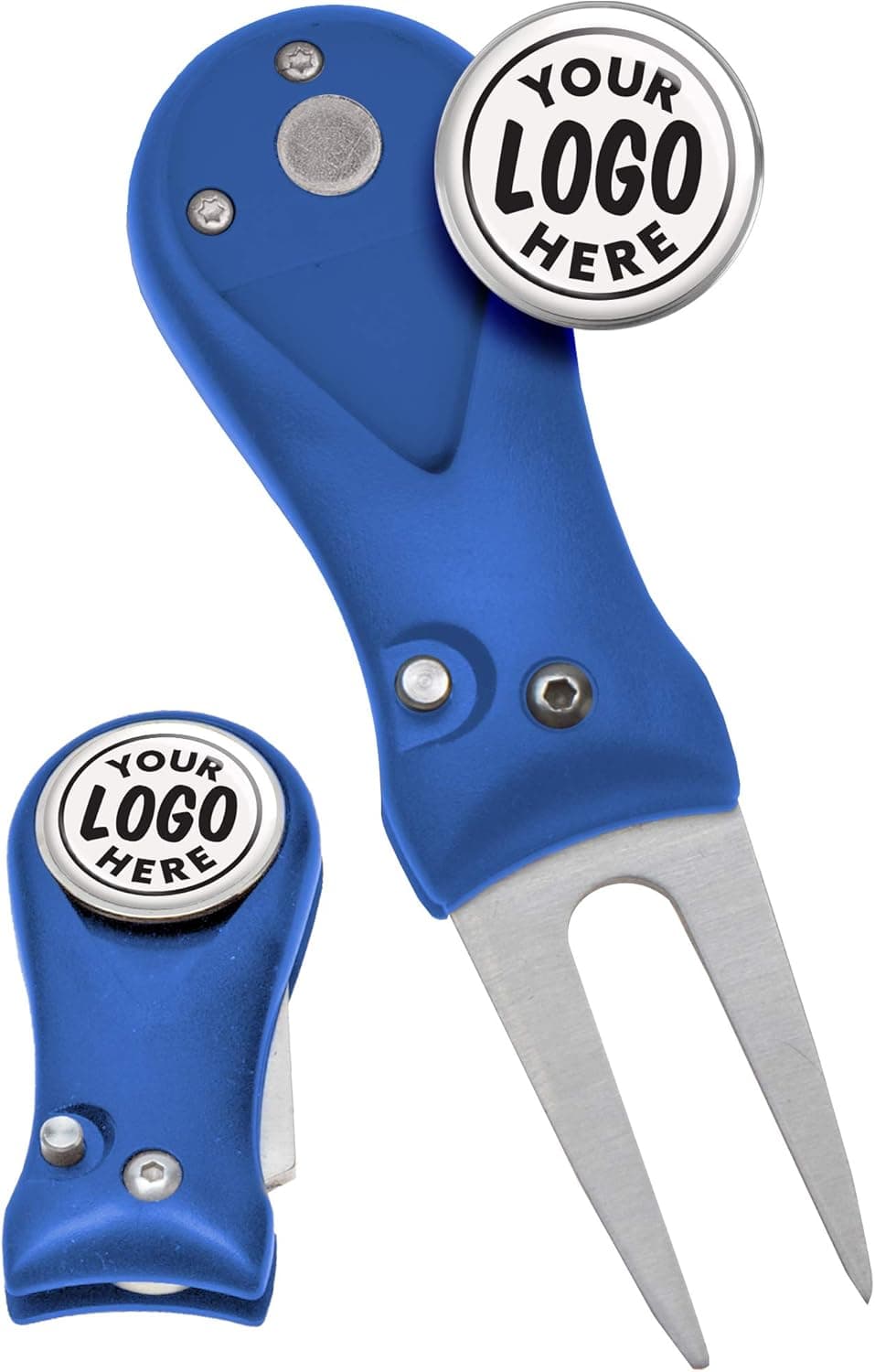 Clip Wipes Golf Divot Tool Custom Logo | Switchblade Style | (5) 1" Logo Ball Marker | Personalized