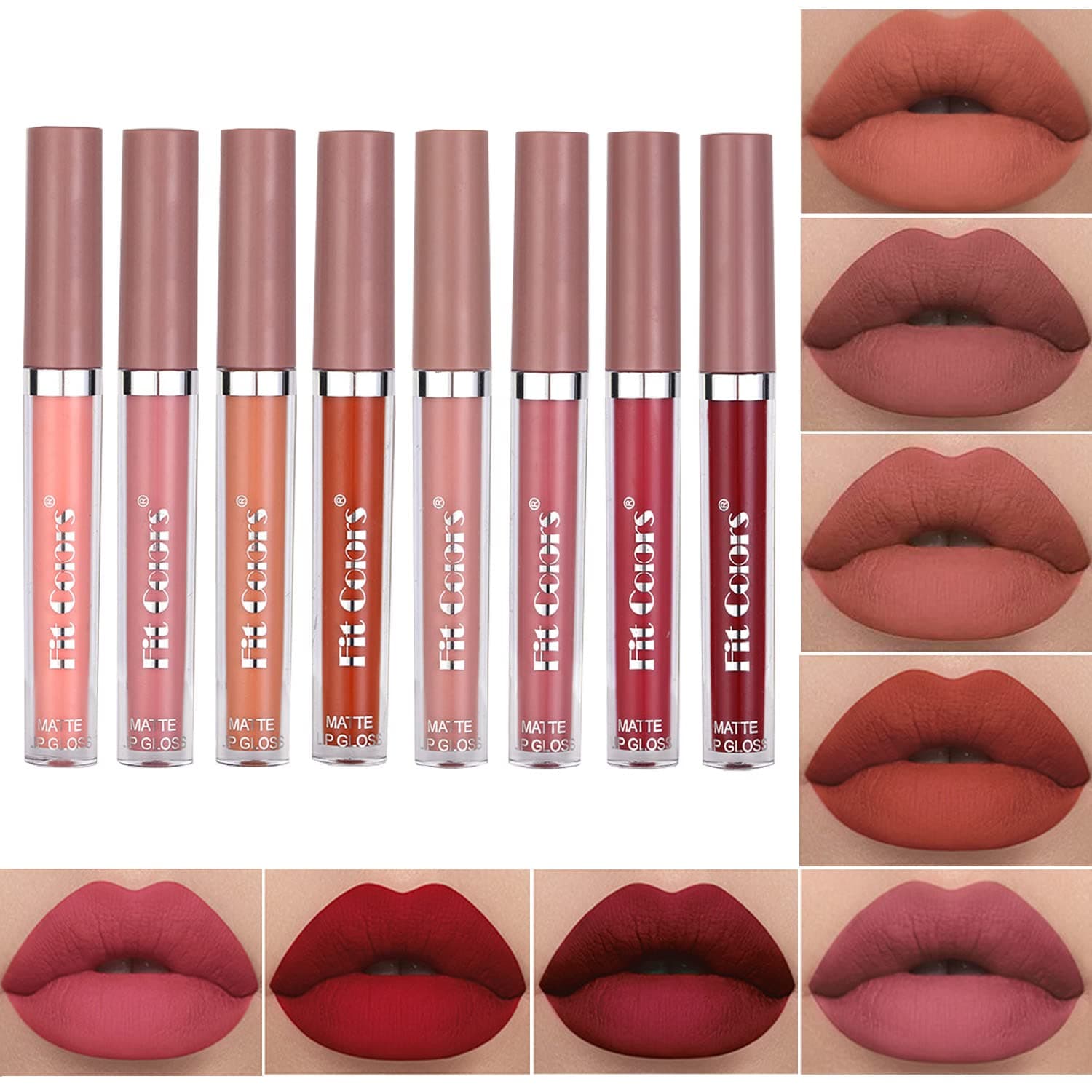 HUIXIN 8Pcs Matte Liquid Lipstick Set, Long Lasting Waterproof Lip Gloss Set Non-Stick Cup Not Fade Lipstick Makeup Gift Sets for Women