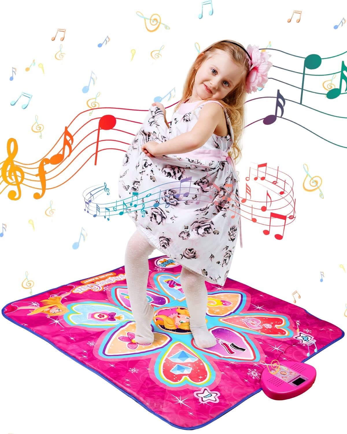 TOCULAB Dance Mat for Kids, Music Mat for Girls Electronic Dance Mats with Non-Slip Socks, LED Lights, 7 Game Modes, Built-in Music, Adjustable Volume, 3 Challenge Levels Birthday Ages 4-10