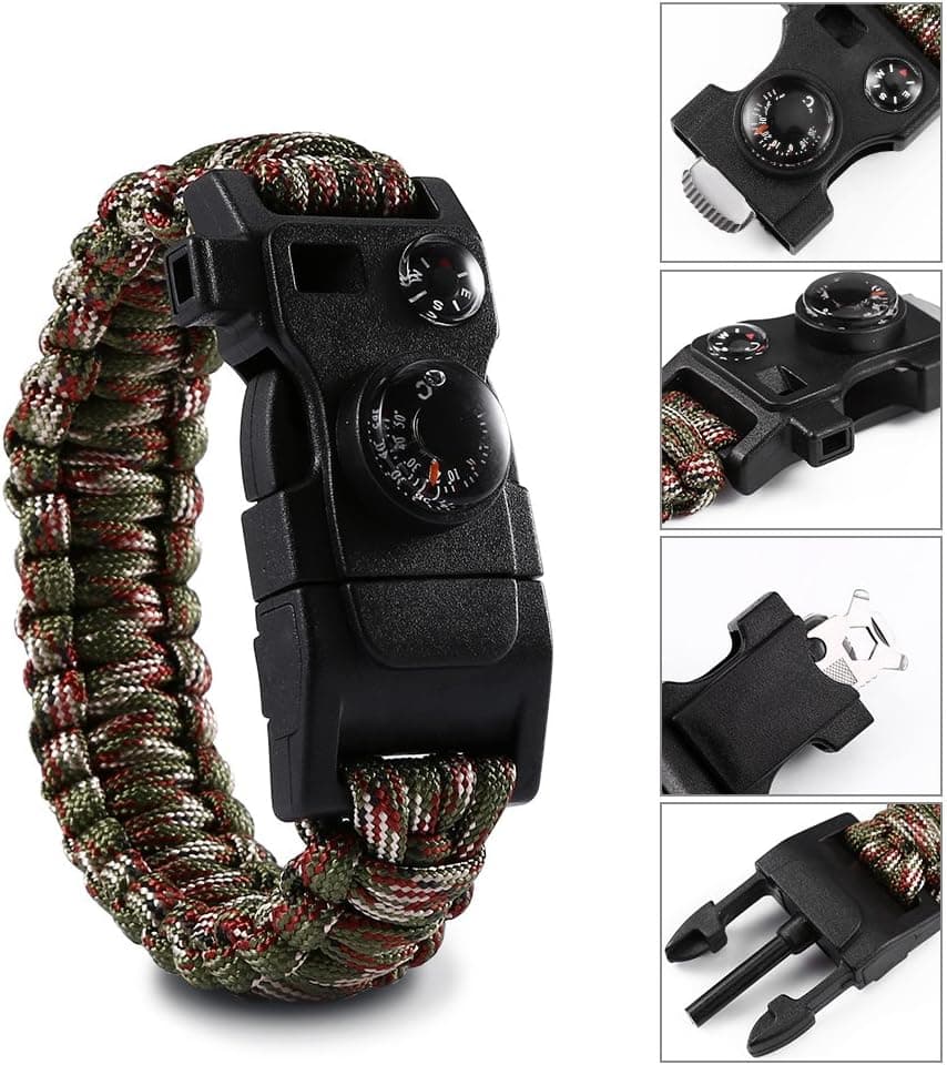 Elephant outdoor Paracord Bracelets Thermometer, Mini Multitool Card, Fire Starter, Whistle Compass, a Perfect Tactical Survival Gear Camping, Hiking, Fishing More (Camouflage)