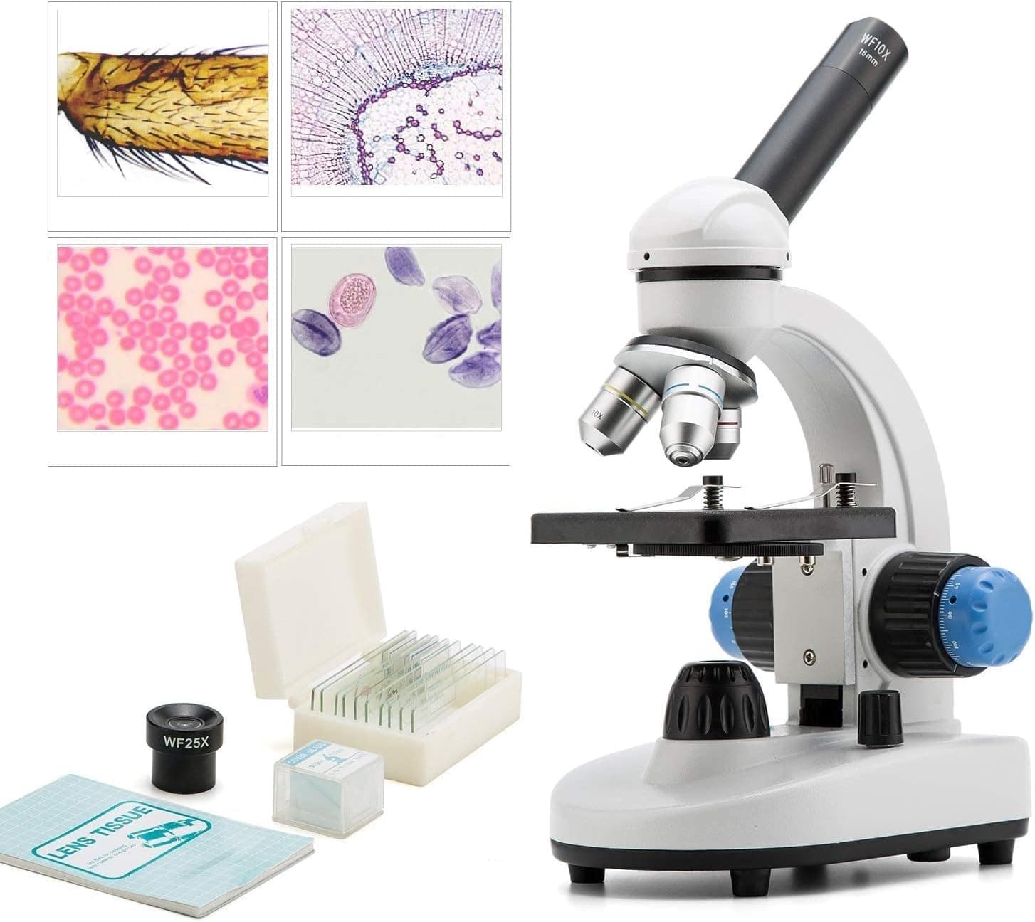 National Optical 40X-1000X Compound Microscope Set with Slides for Students and Kids Biology Cordless Beginner Microscope All Metal