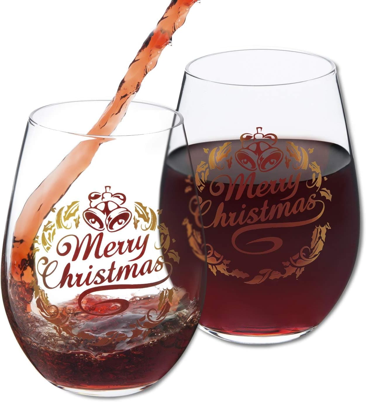 Christmas Stemless Wine Glasses,Holiday Celebration Drinkware Fun Gifts for Mom Wifi Girlfriend Sisrer Grandmother, Christmas Wedding Party Set of 2 20 -Ounce