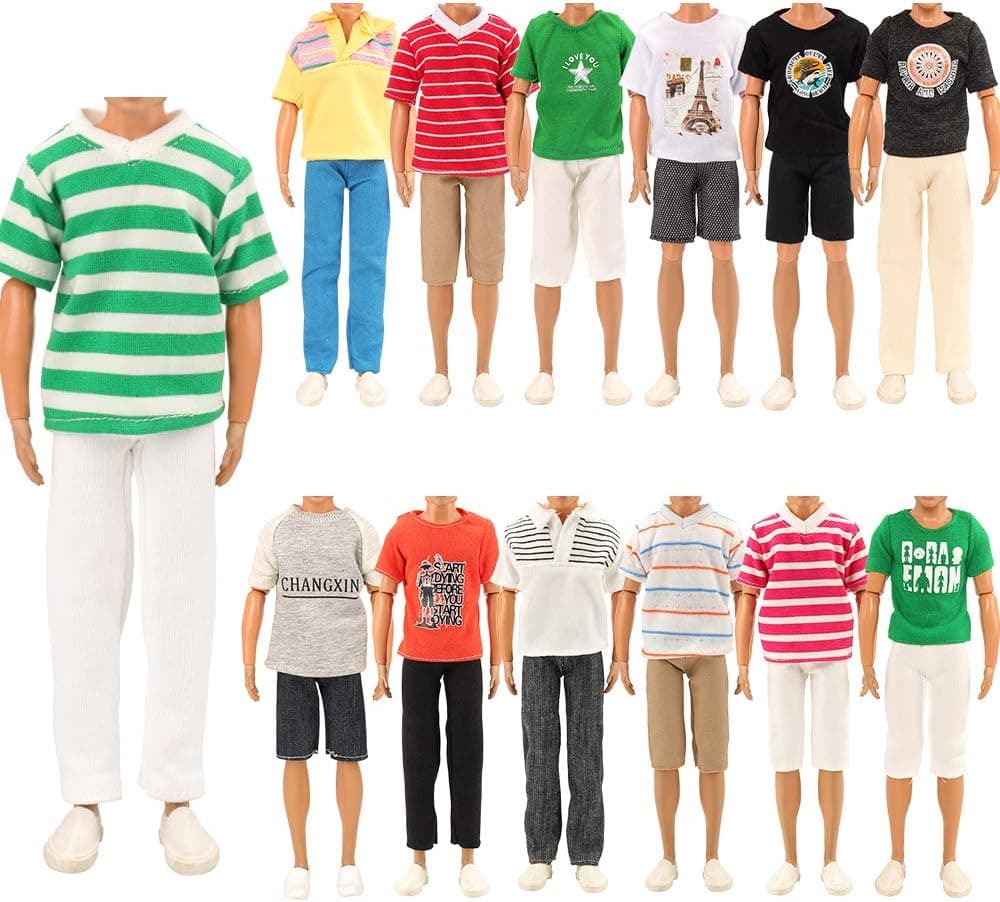 BARWA Lot 3 Sets Fashion Outfit Clothes 3 Tops with 3 Trousers for 12 inch Boy Friend Doll