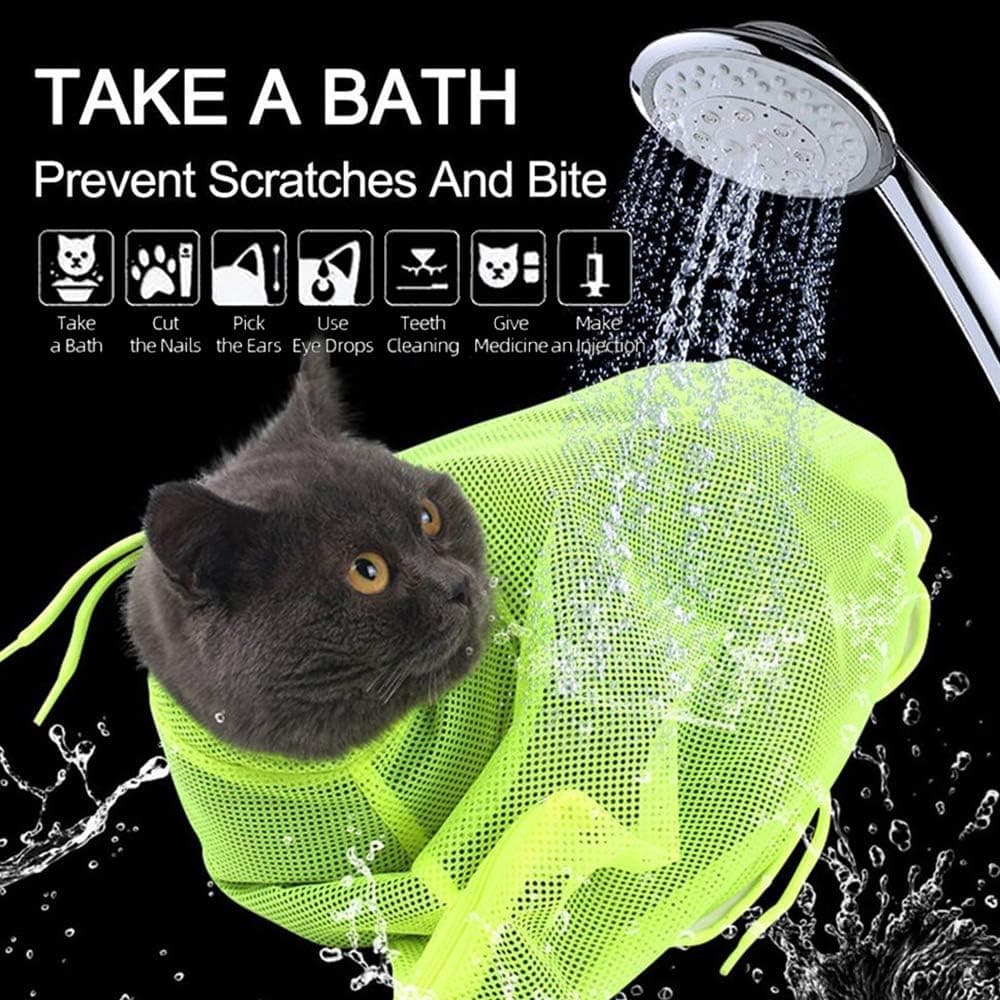 Cat Grooming Bag Biting,Cat Grooming Bag,Cat Scratching Resisted for Bathing,Puppy Dog Cleaning Polyester,Bag Washing Shower Mesh Bag for Cat,Yellow