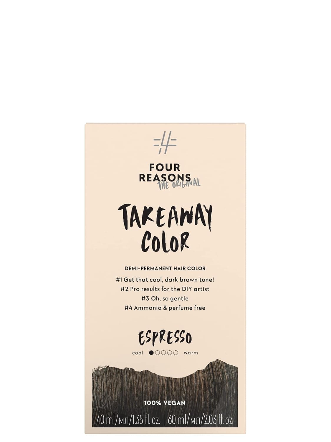 Four Reasons Original Takeaway Color - Espresso – 4.1 Cool dark brown - Demi-Permanent Hair Color - Ammonia-Free and Fragrance-Free Hair Dye - 100% Vegan & Cruelty Free