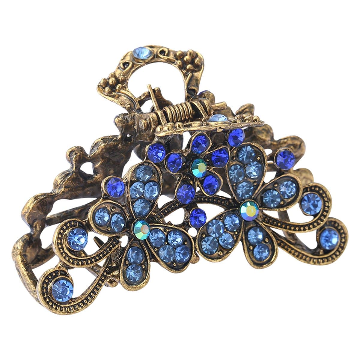 Fashion Vintage Rhinestone Metal Alloy Fancy Hair Claw Jaw Clips Pins - Retro Chic Hair Updo Grip Hair Catch Barrette Hair Accessories for Women (Blue)