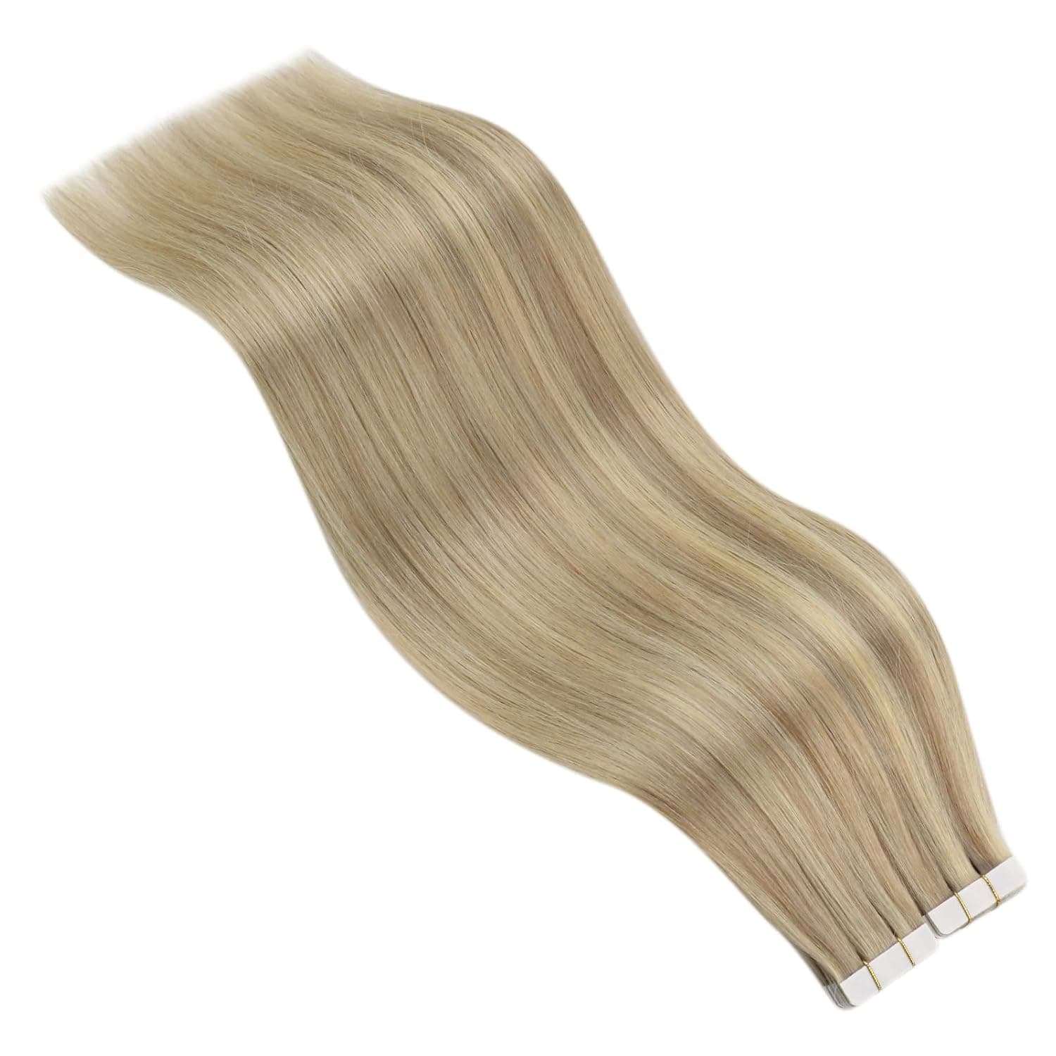 YoungSee Tape in Human Hair Extensions Highlighted Dark Ash Blonde with Golden Blonde 100% Remy Human Hair Tape in Extensions 20pcs 50gram 18inch