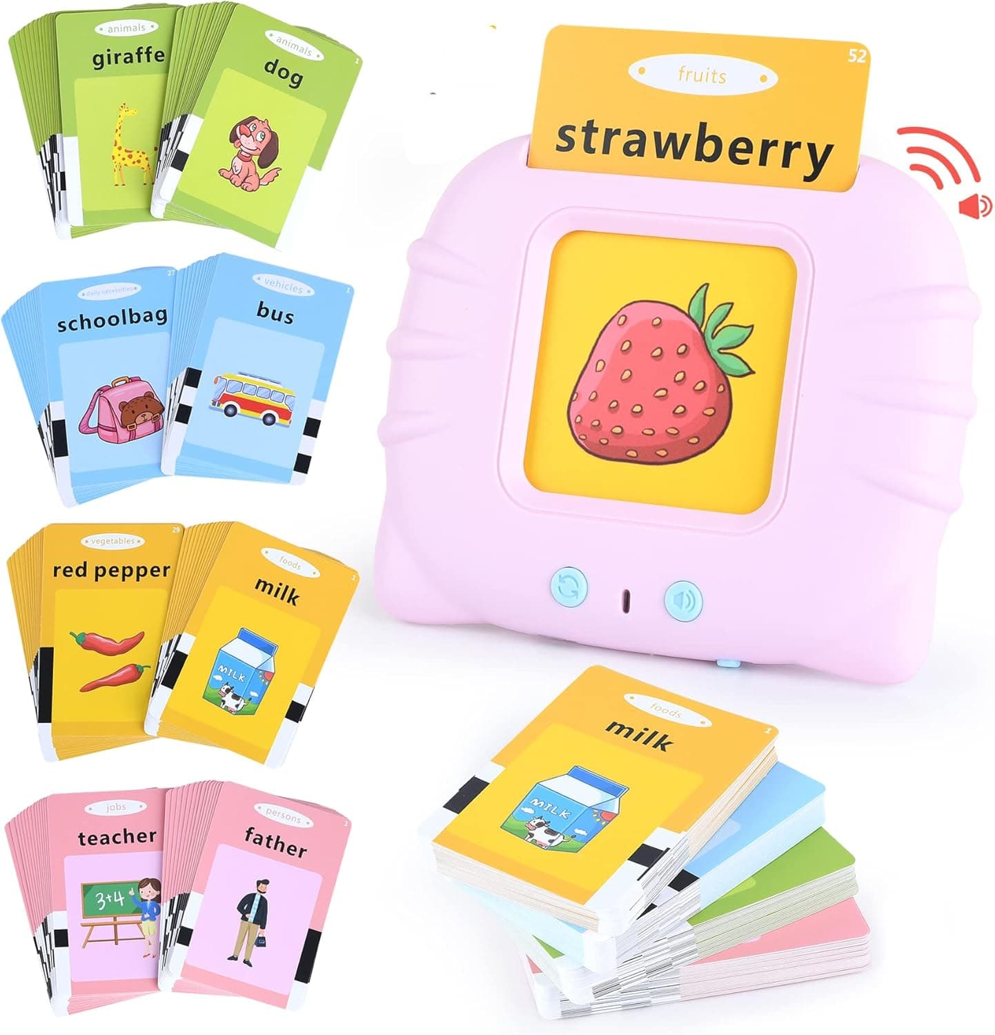 NA Flash Cards Learning Toys for 2 3 4 5 6 Year, 112 PCS (224 Words) Birthday Gifts for 2-4 Years Old Boys Girls Preschool Educational Resource Electronic Toddler Games Interactive Toys (Pink)
