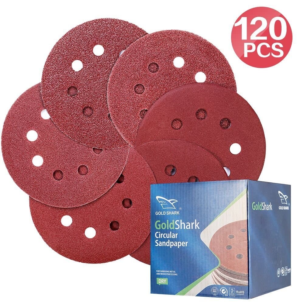 Sanding Discs 120PCS 5 Inch 8-Hole Power Sander Hook Loop Discs Sandpaper Assortment Orbital Sandpapers 40 60 80 120 180 240 Grits Power Random Orbit Sanders
