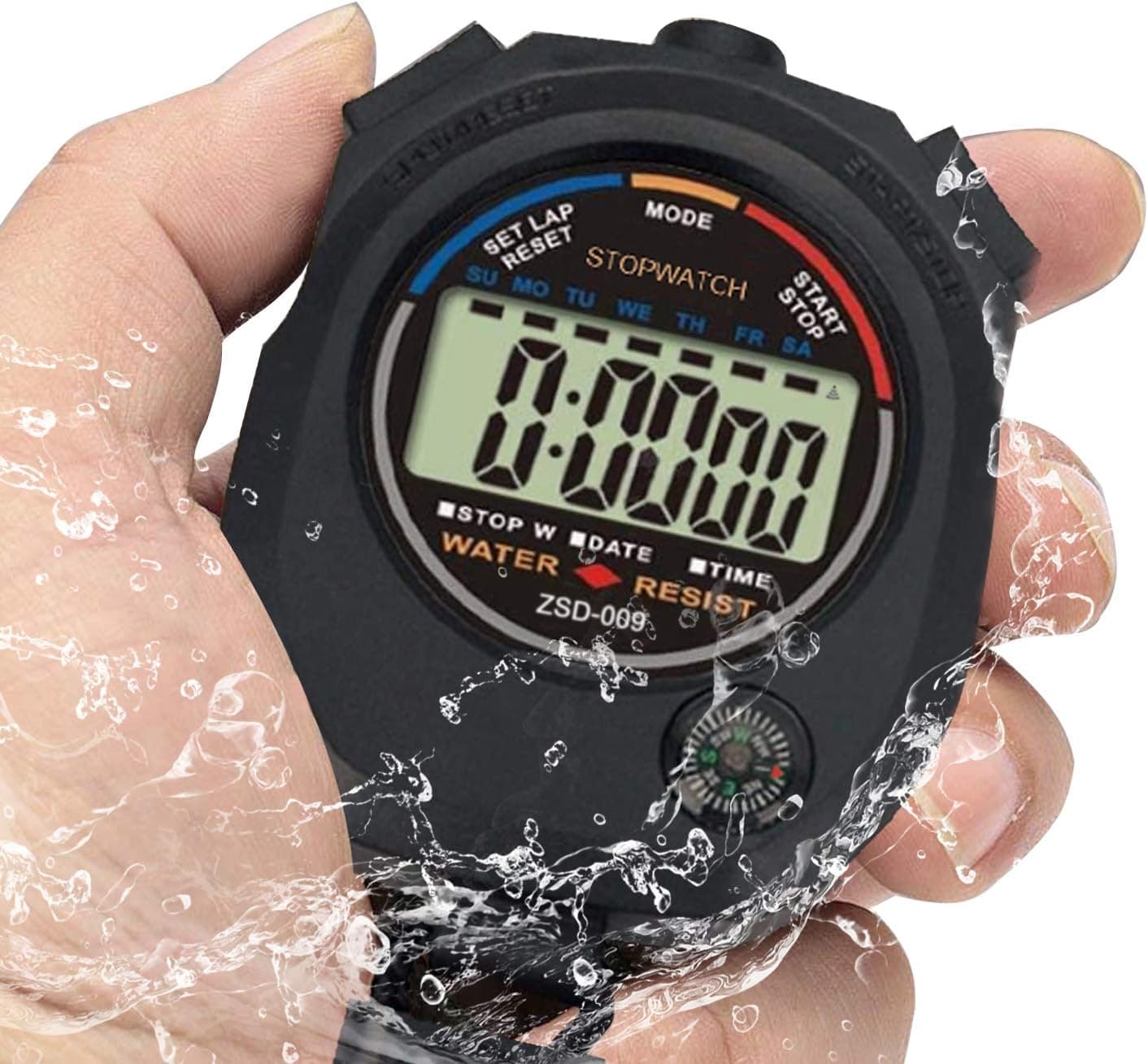 NORAID Black Water-Proof Digital Handheld Stopwatch Electronic Chronograph Stop Watch Time and Alarm Function Ideal for Sports Coaches Fitness Coaches and Referees