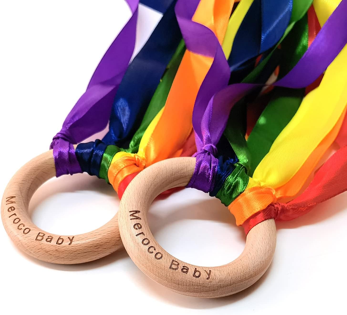 MEROCO Creative Waldorf Hand Kite Set Rainbow Ribbon Sensory Toys Rings Learning Montessori Waldorf Toys for Toddlers Learning 2 Pcs/Set