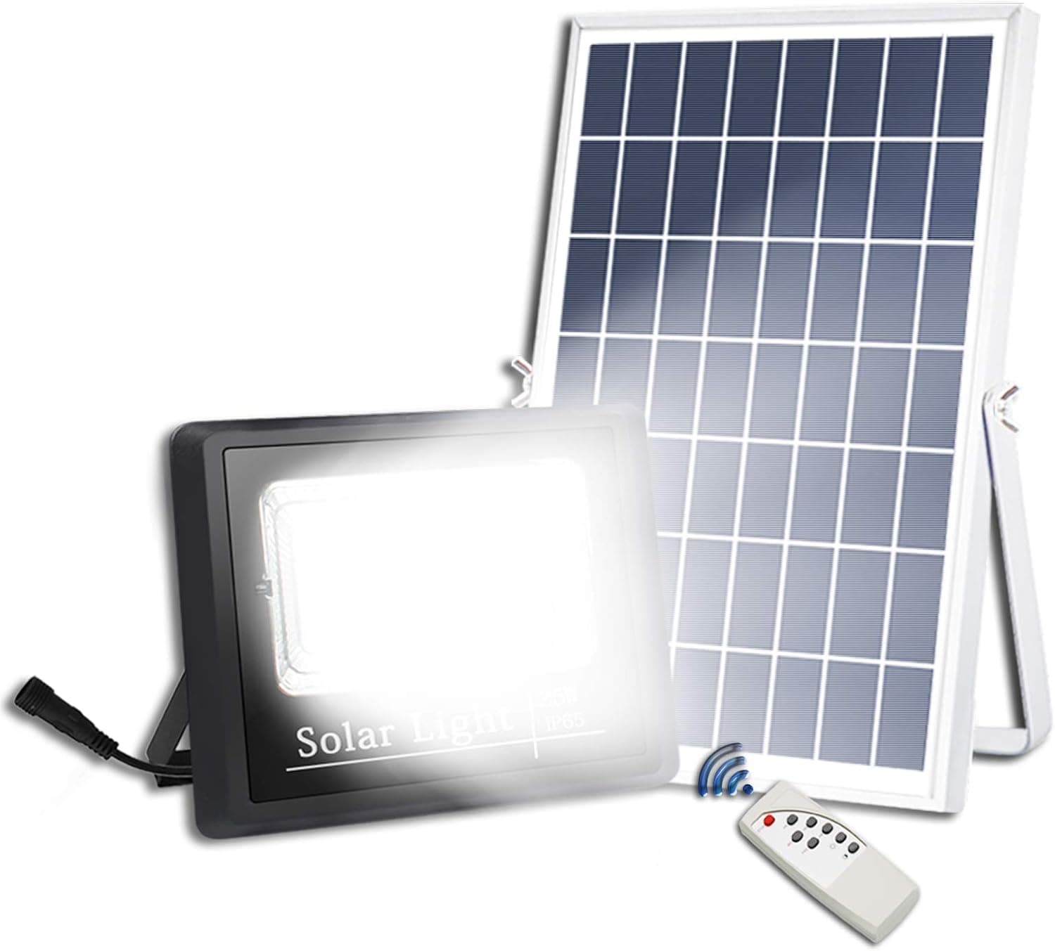 ETENDA 25W Solar Flood Lights Outdoor,Street and Area Lighting,Dusk to Dawn 45LEDs IP65 Outdoor Waterproof 1000lumen Light Sensing,Remote Control Safety floodlight