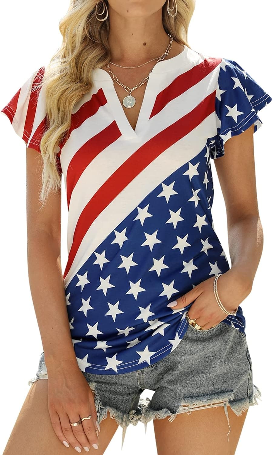 Womens Business Casual Tops Summer V Neck T Shirt Ruffle Short Sleeve Tunic Blouses for Women