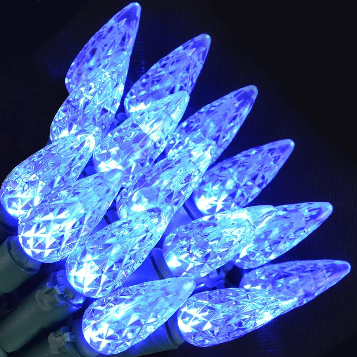 Joiedomi 70 LED Blue Faceted C6 Halloween String Lights 22.4FT Green Wire for Indoor Outdoor Holiday Décor Halloween Event Decoration, Tree, Eaves, Haunted House Theme Party