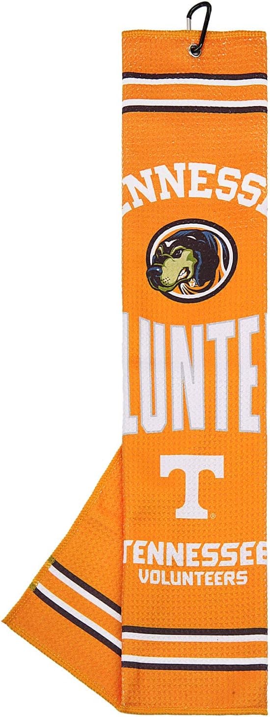 MT-Sports Team Tri-fold Golf Towels Premium Microfiber Fabric Waffle Pattern with Heavy Duty Carabiner Clip for Golf Bags16 x 24In (Tennessee Volunteers Checkerboard)