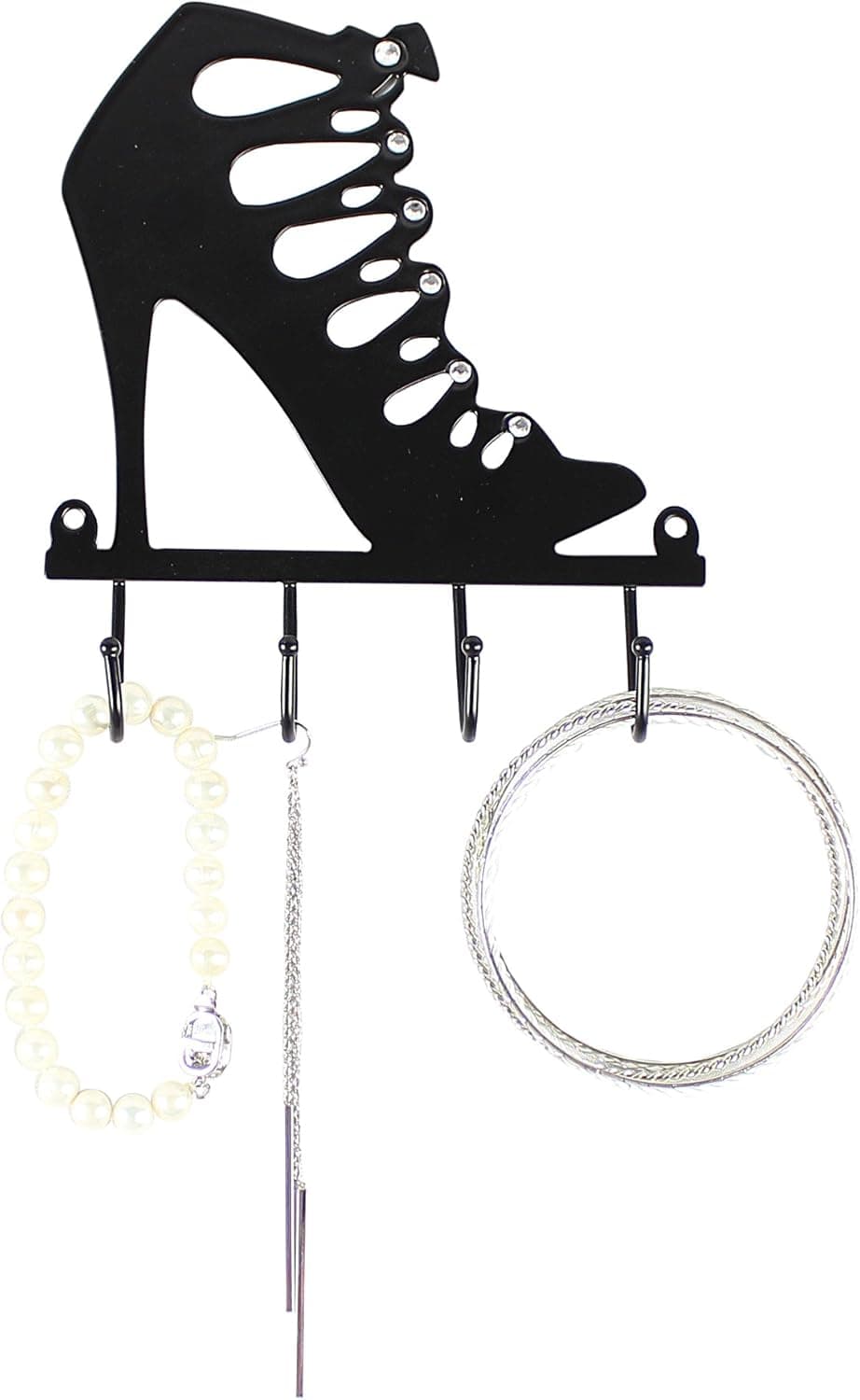Cage Strap Bootie Decorative Wall Hook Key Rack Organizer for Key Jewelry Hanging, 3-Hanger Black Metal
