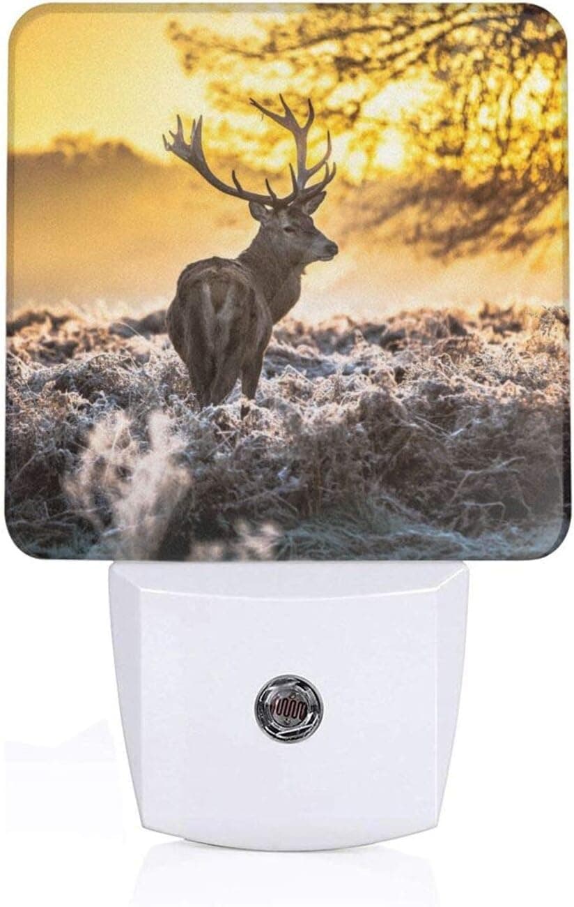 Wqaoud Antler Red Deer Night Light Set of 1 Plug-in Led Nightlights Auto Dusk-to-Dawn Sensor Lamp for Bedroom Bathroom Kitchen Hallway Stairs Us