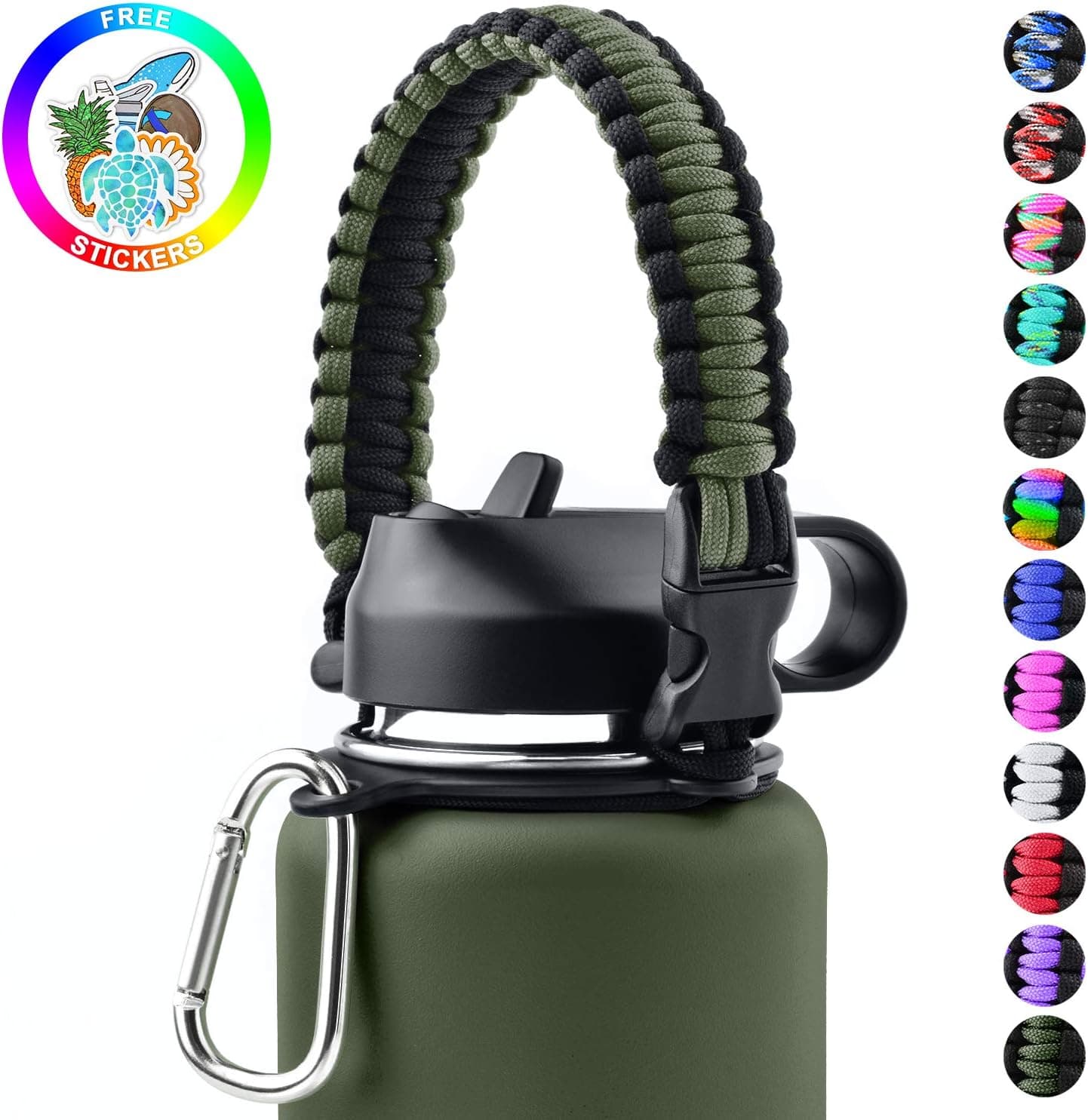 Sunnywoo Paracord Handle for Hydro Flask and Other Wide Mouth Bottles,Water Bottle Handle Strap with Safety Ring Holder and Carabiner for Hydro Flask Wide Mouth Water Bottles 12oz to 64 oz