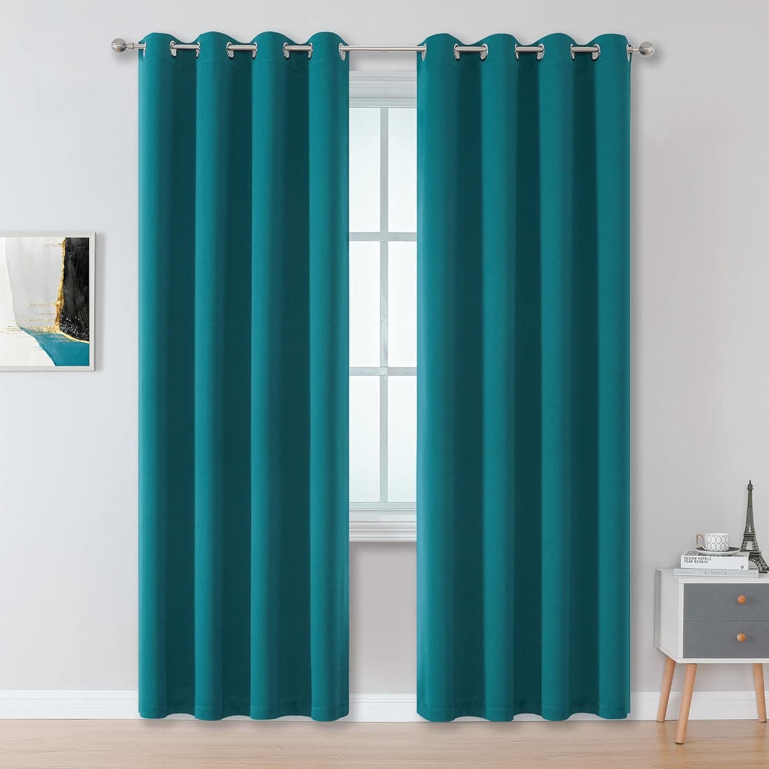 DUALIFE Dark Teal Curtains 84 Inch Length 2 Panels Set Grommet Curtain Drapes Insulated Thermal Room Darkening Blackout Curtains for Bedroom Boy Kids Room 52 x 84 Inches Long