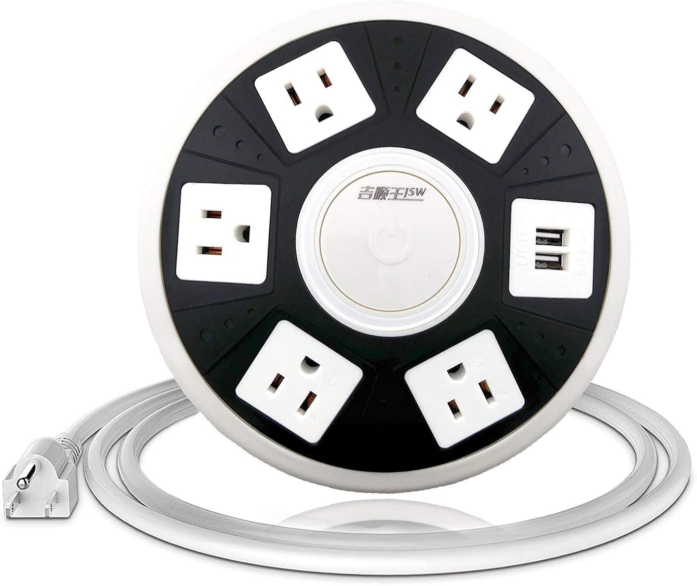 5-Outlet Surge Protector Power Strip with 2 USB Charging Port,Overload Protection,6ft Extension Cord, UFO Round Shape Design Socket
