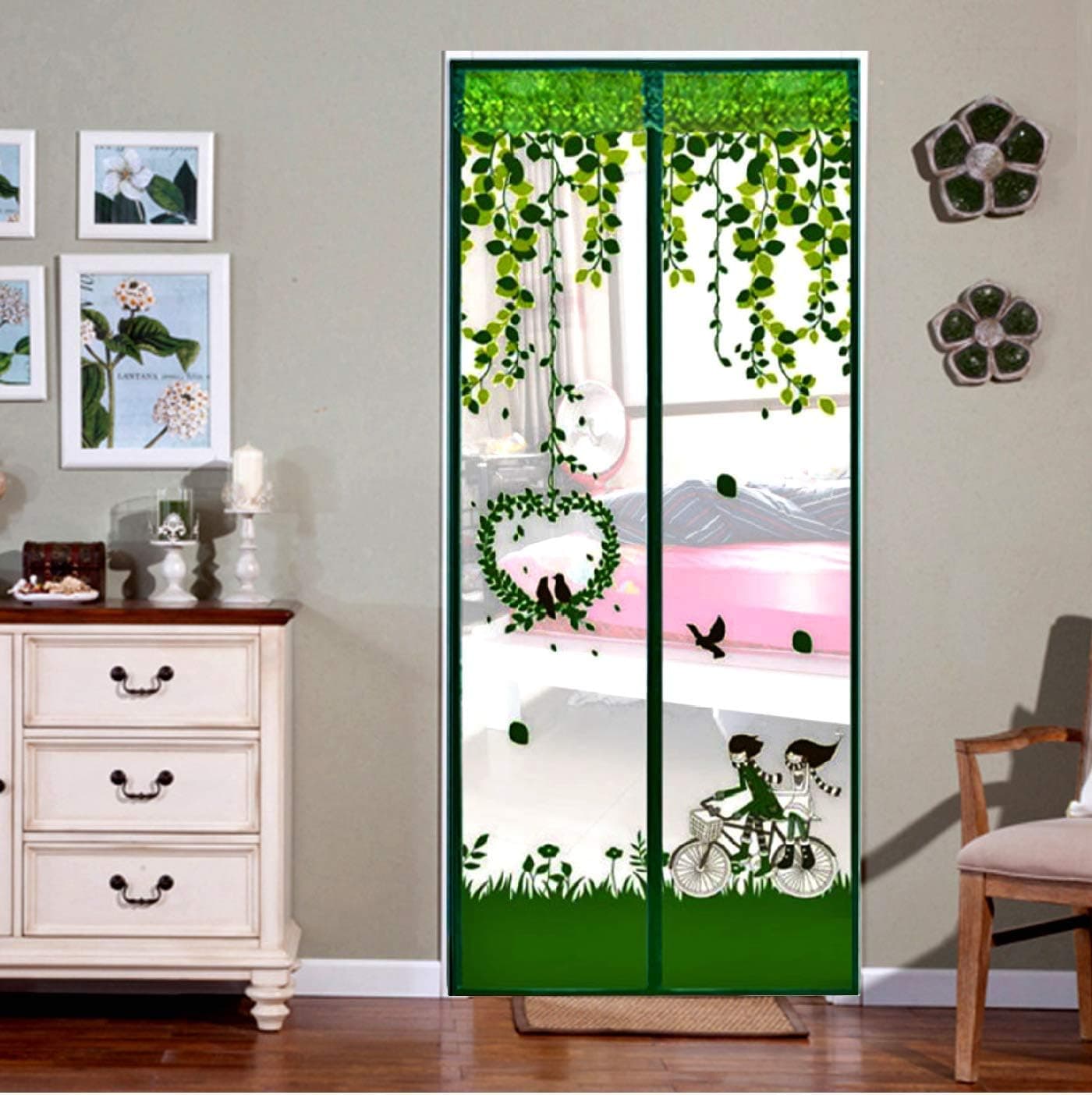 ESLETO Magnetic Screen Door with Variety of Patterns Reinforced Mesh Curtain and Full Magnetic Frame Loop Fits Doors Up to 34 x 82-Inch (Green)