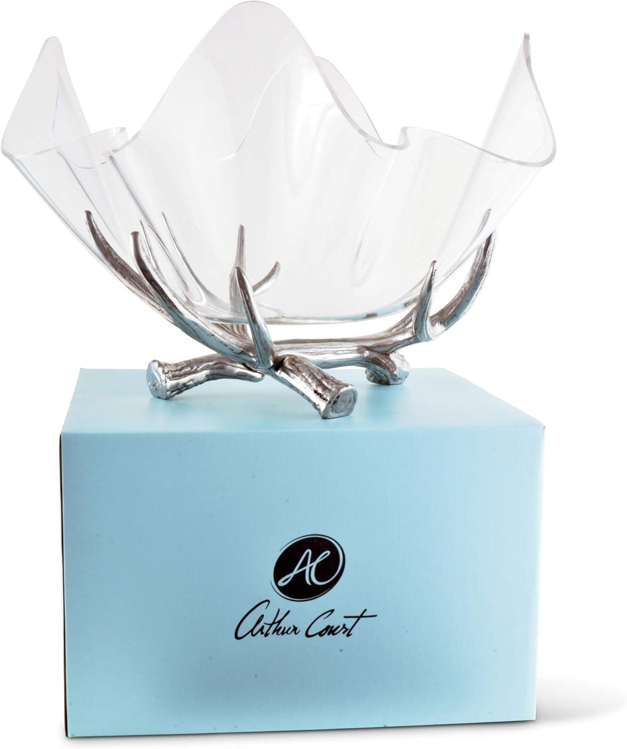 Arthur Court Designs Aluminum Metal Antler Style Stand with Acrylic Serving Bowl 14 Diameter x 12.5 inch Tall