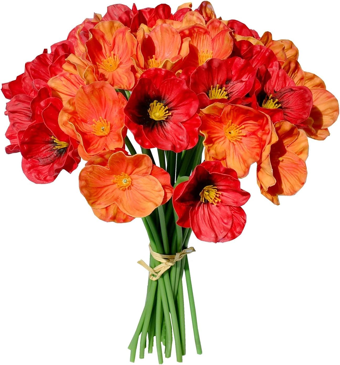 Mandy's 30pcs Red and Orange Artificial Poppy Silk Flowers 13" for Memorial Day Veterans Day Home Kitchen Wedding Decorations