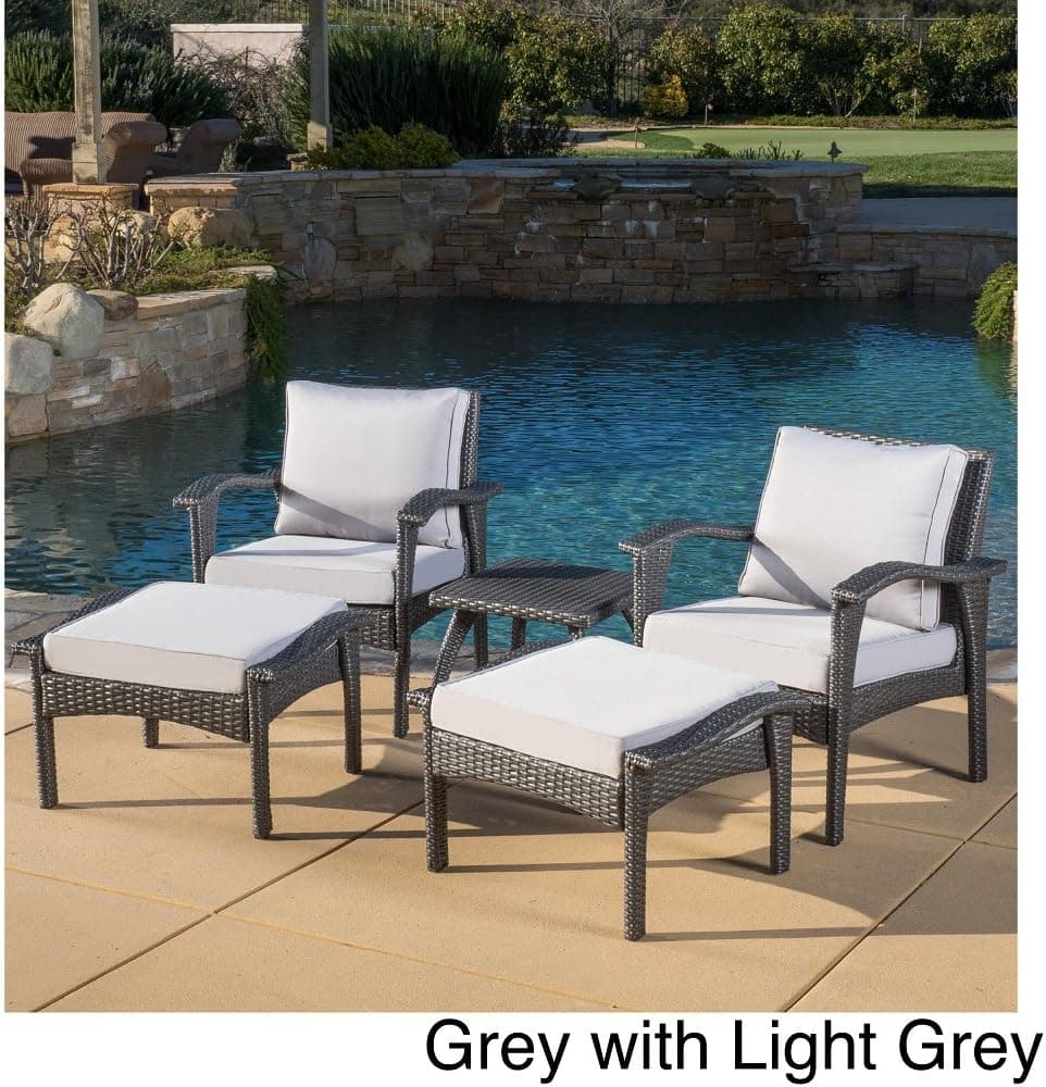 Home Honolulu Outdoor 5-piece Wicker Seating Set with Cushions Grey with Light Grey
