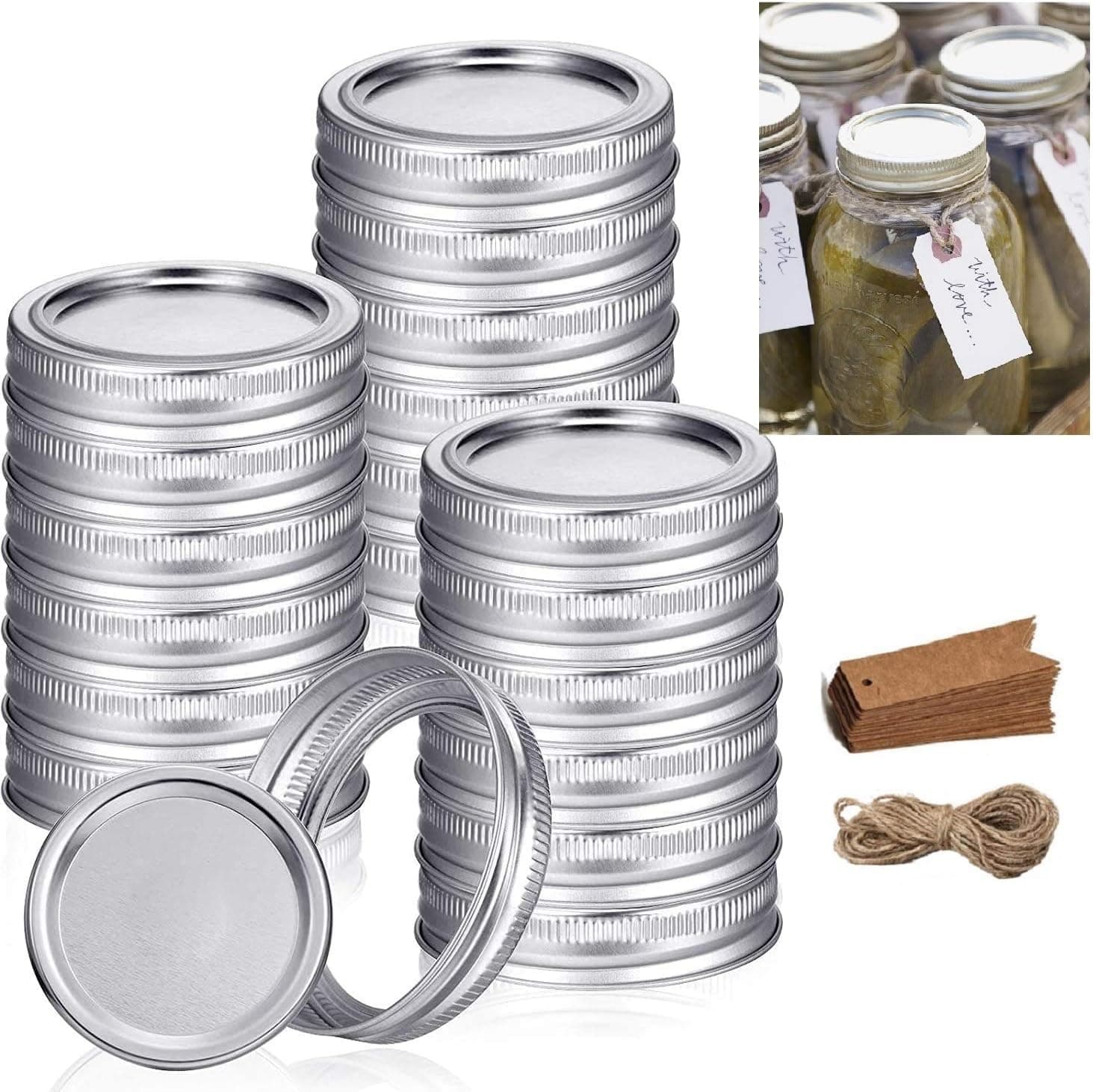 12 Set Regular Mouth Canning Lids, Mason Jar Lids for Canning - Food Grade Material, Split-Type Lids Leak Proof and Secure Canning Jar Caps, 100% Fit & Airtight for Regular Mouth Jars(Silver-70MM)
