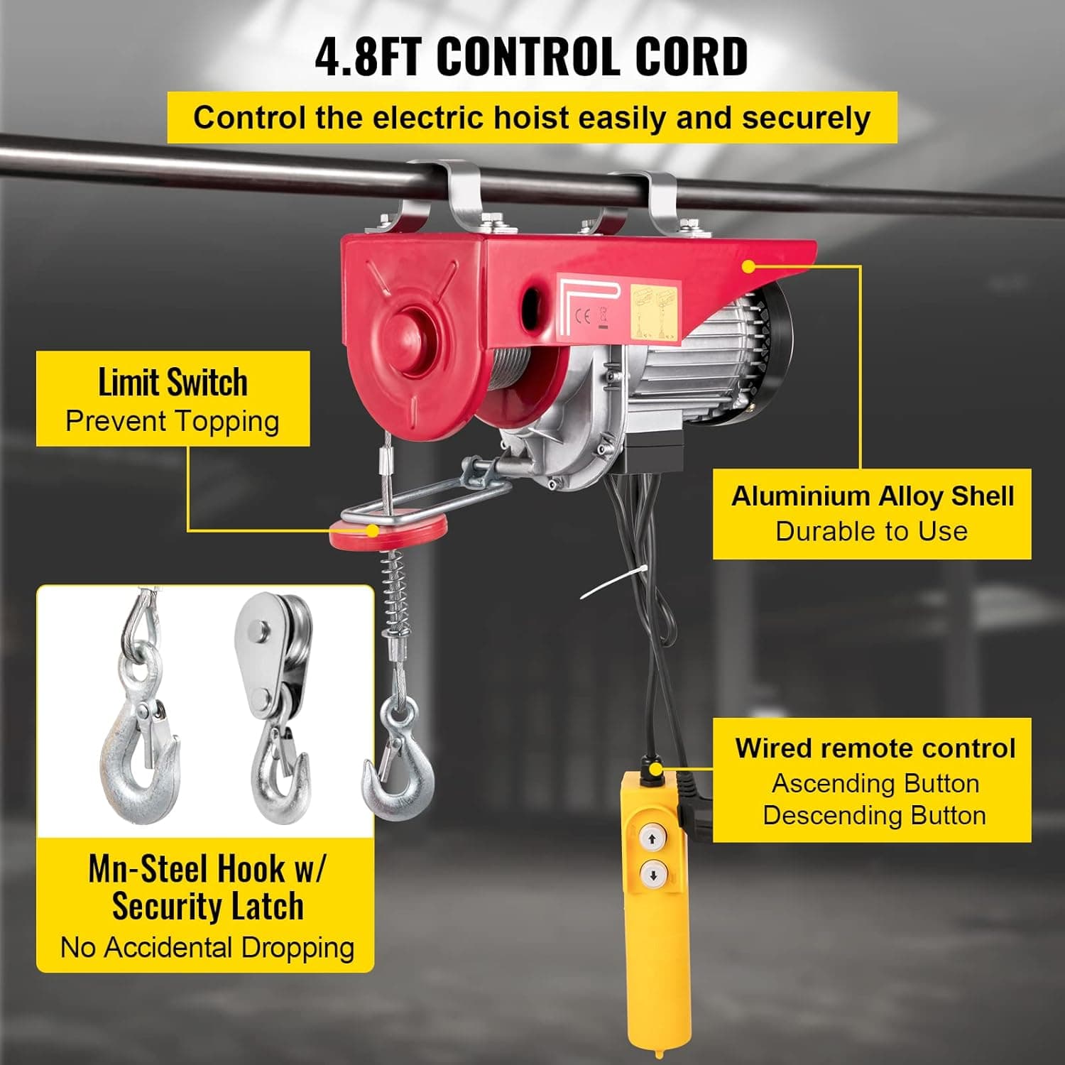 Happybuy 2000 LBS Lift Electric Hoist, 110V Electric Hoist, Remote Control Electric Winch Overhead Crane Lift Electric Wire Hoist for Factories, Warehouses, Construction, Building, Goods Lifting